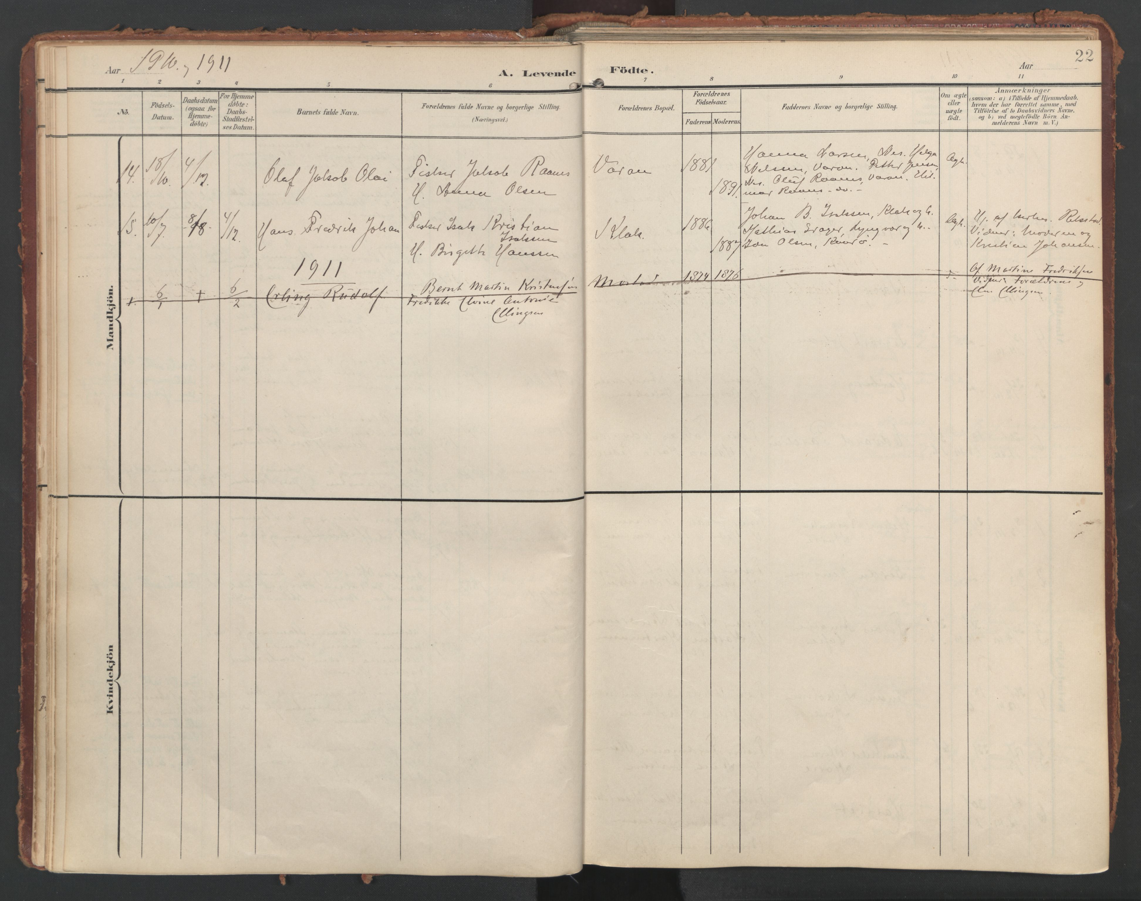 Ministerialprotokoller, klokkerbøker og fødselsregistre - Nordland, SAT/A-1459/808/L0129: Parish register (official) no. 808A02, 1903-1931, p. 22
