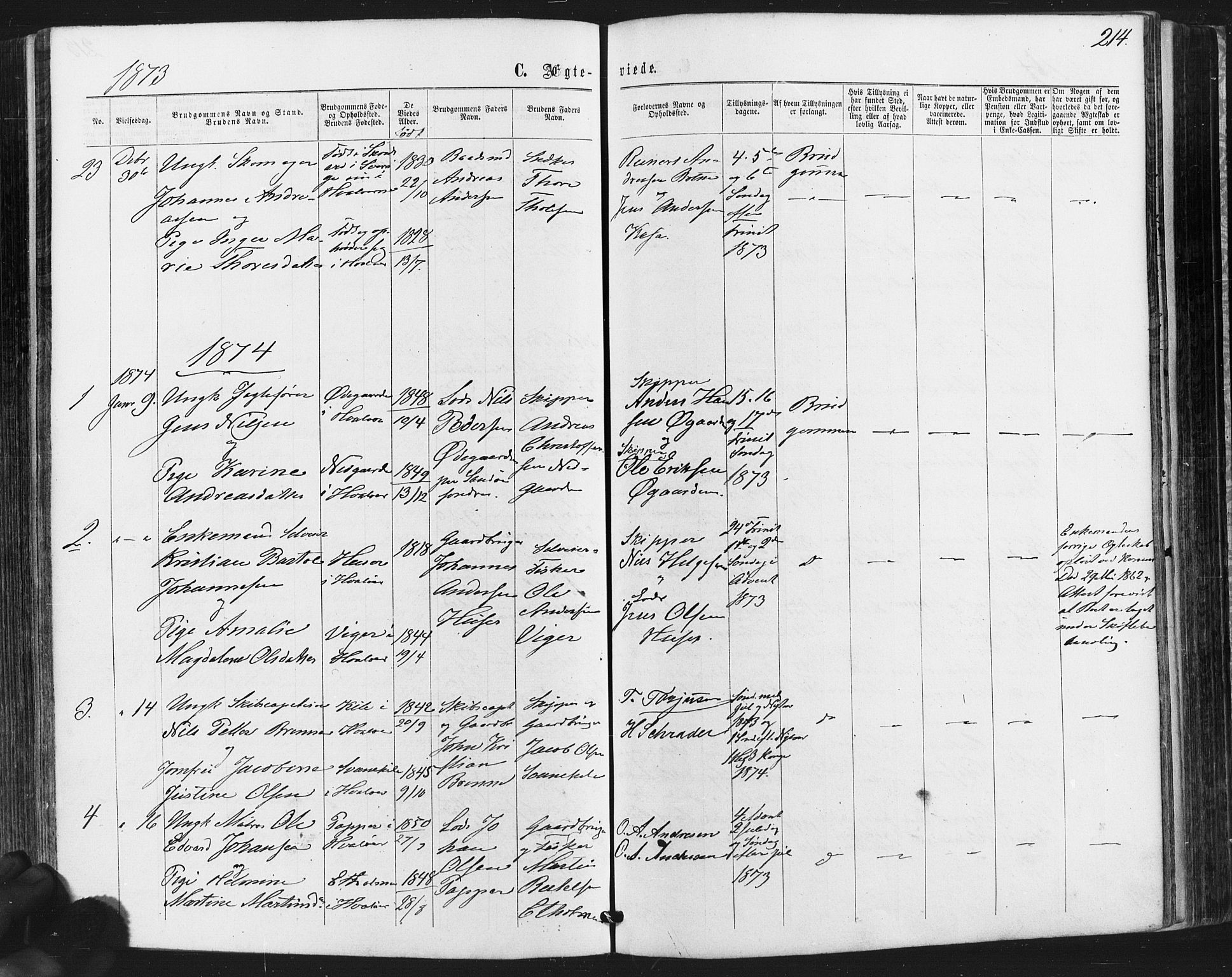 Hvaler prestekontor Kirkebøker, AV/SAO-A-2001/F/Fa/L0007: Parish register (official) no. I 7, 1864-1878, p. 214