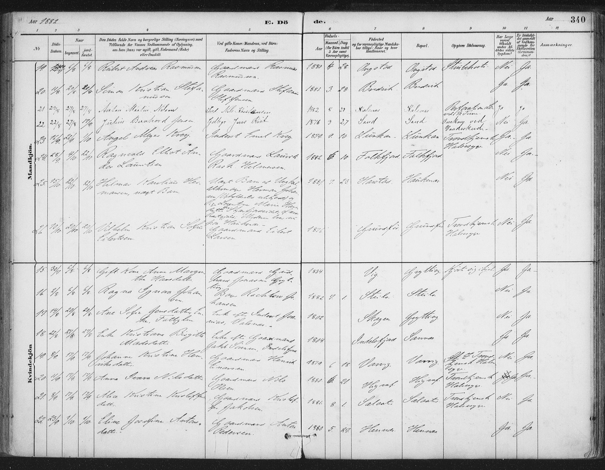 Ministerialprotokoller, klokkerbøker og fødselsregistre - Nordland, AV/SAT-A-1459/888/L1244: Parish register (official) no. 888A10, 1880-1890, p. 340