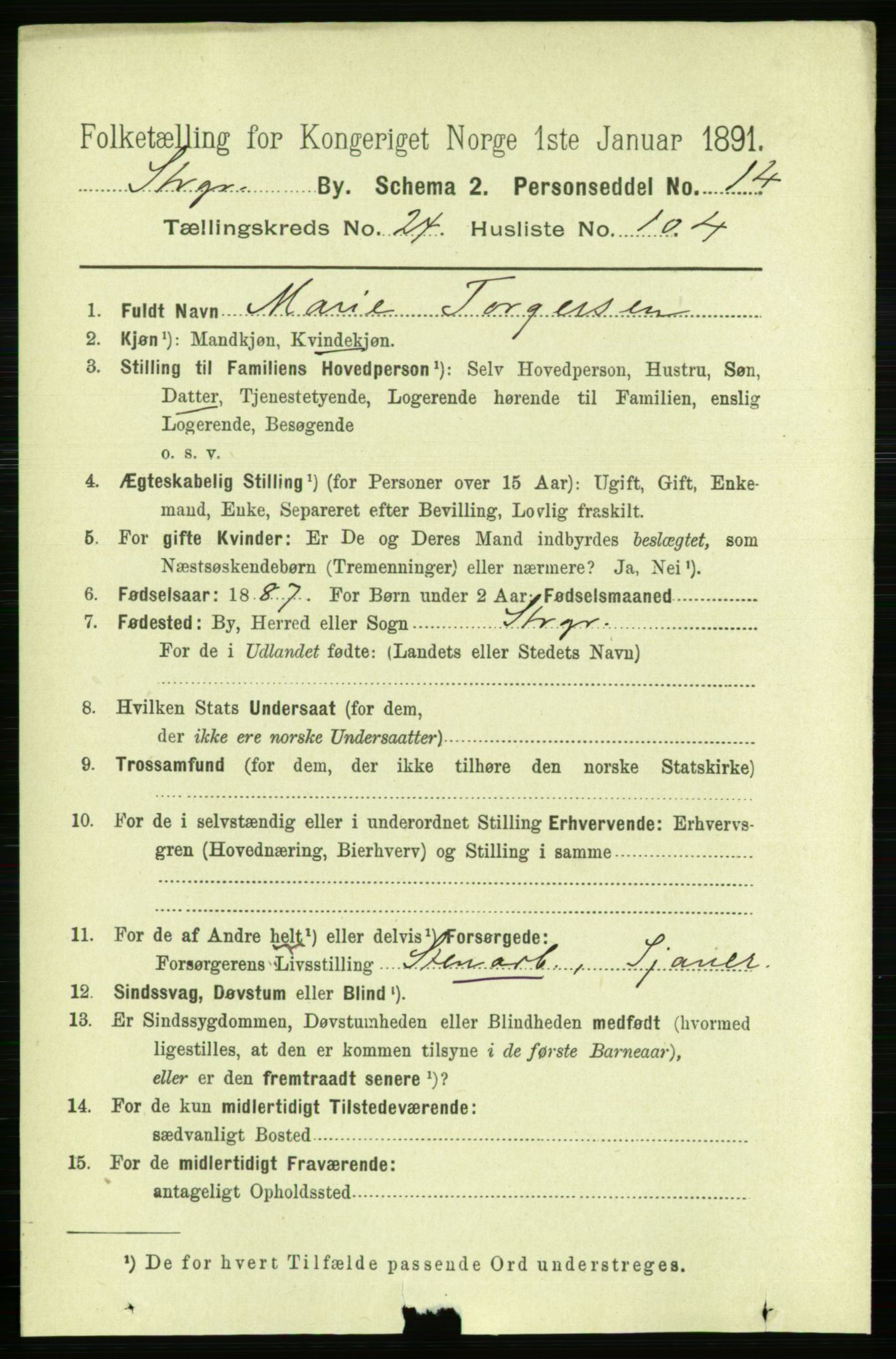 RA, 1891 census for 1103 Stavanger, 1891, p. 27739