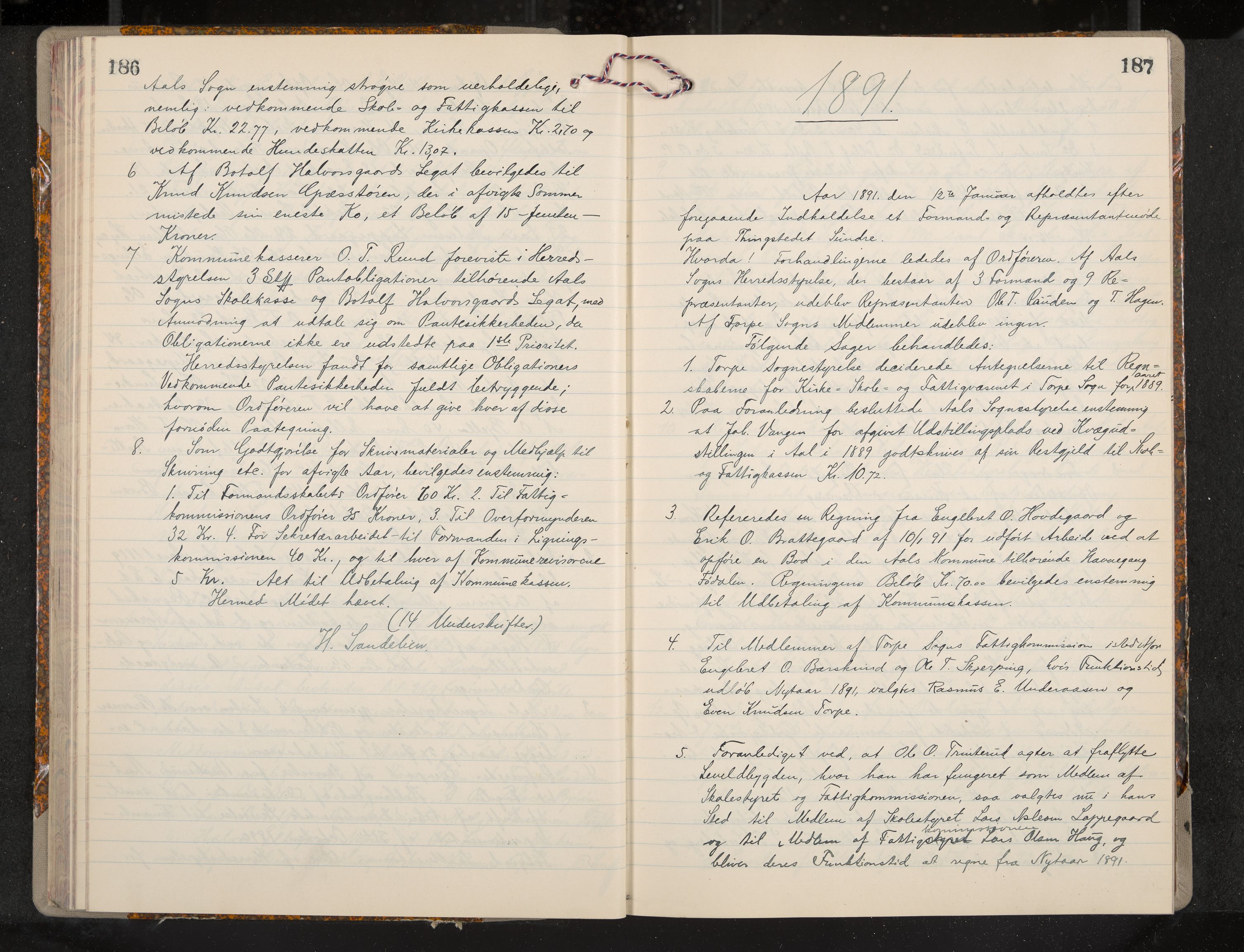 Ål formannskap og sentraladministrasjon, IKAK/0619021/A/Aa/L0004: Utskrift av møtebok, 1881-1901, p. 186-187