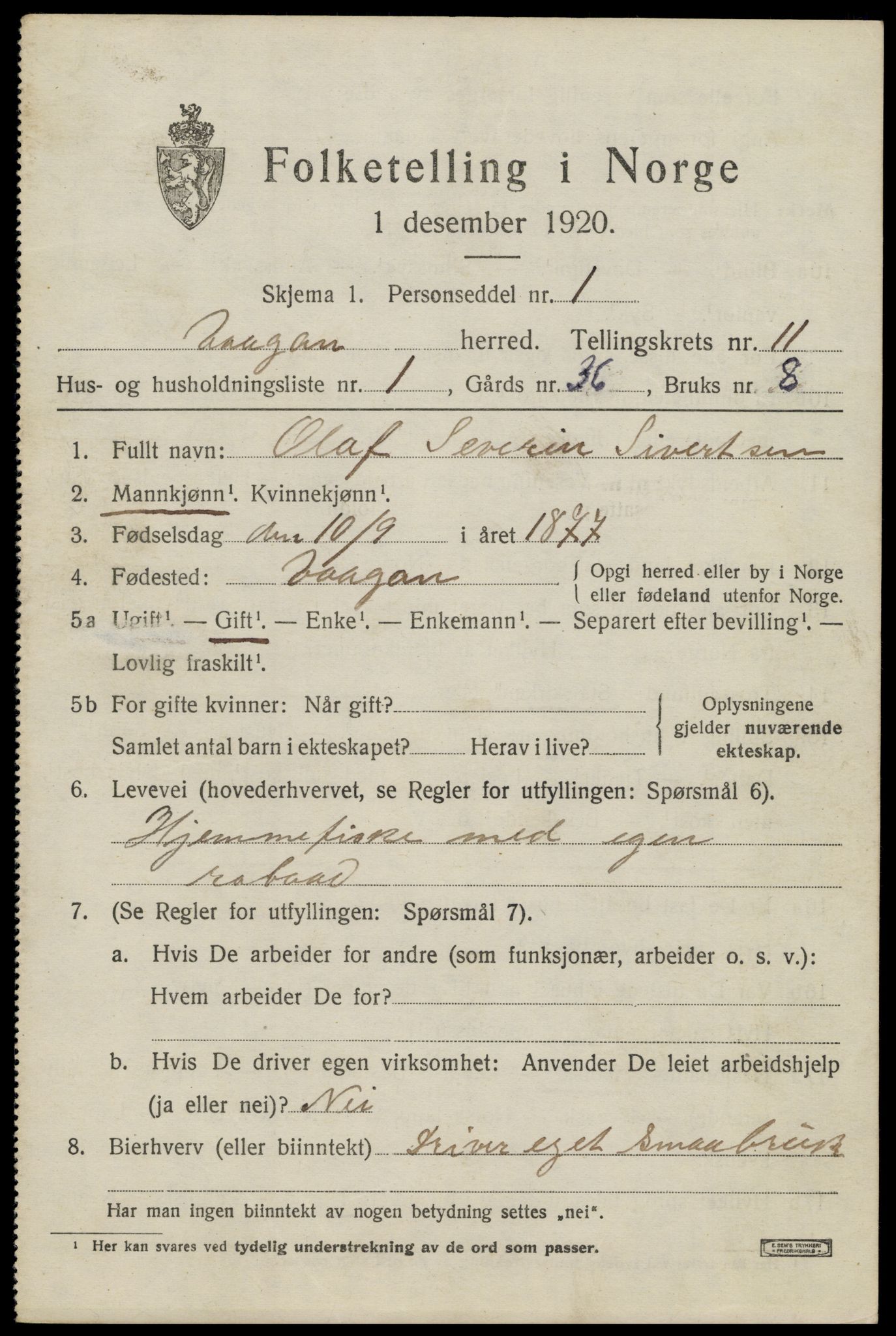 SAT, 1920 census for Vågan, 1920, p. 9505