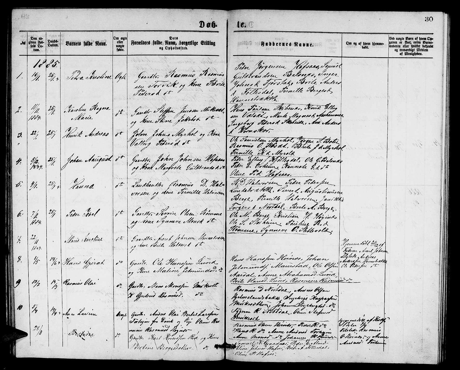 Eid sokneprestembete, AV/SAB-A-82301/H/Hab/Habc/L0001: Parish register (copy) no. C 1, 1877-1886, p. 30