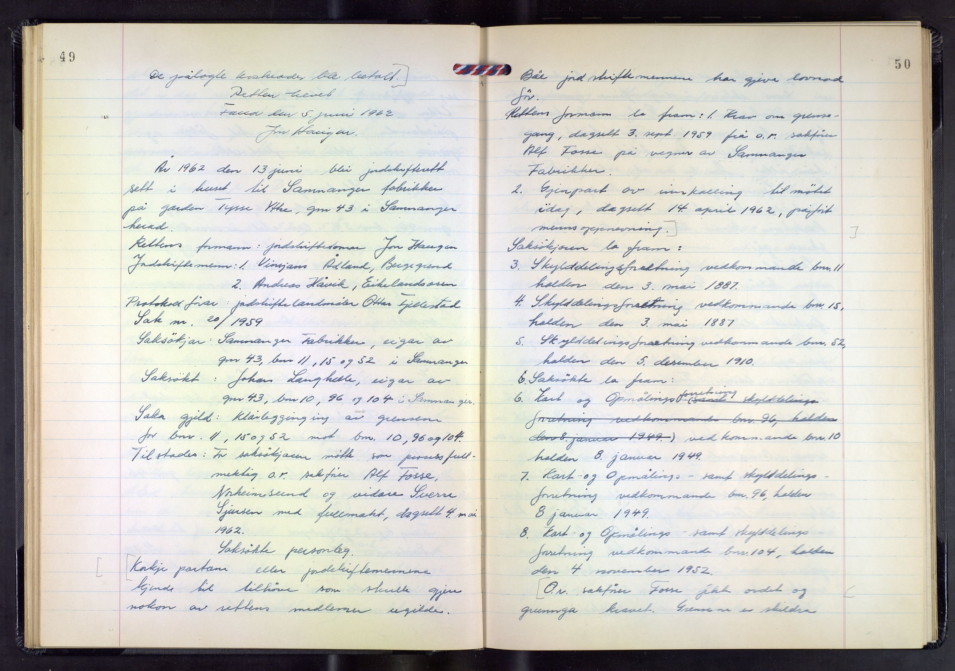 Hordaland jordskiftedøme - III Midhordland jordskiftedistrikt, AV/SAB-A-7001/A/Aa/L0034: Forhandlingsprotokoll, 1961-1967, p. 49-50