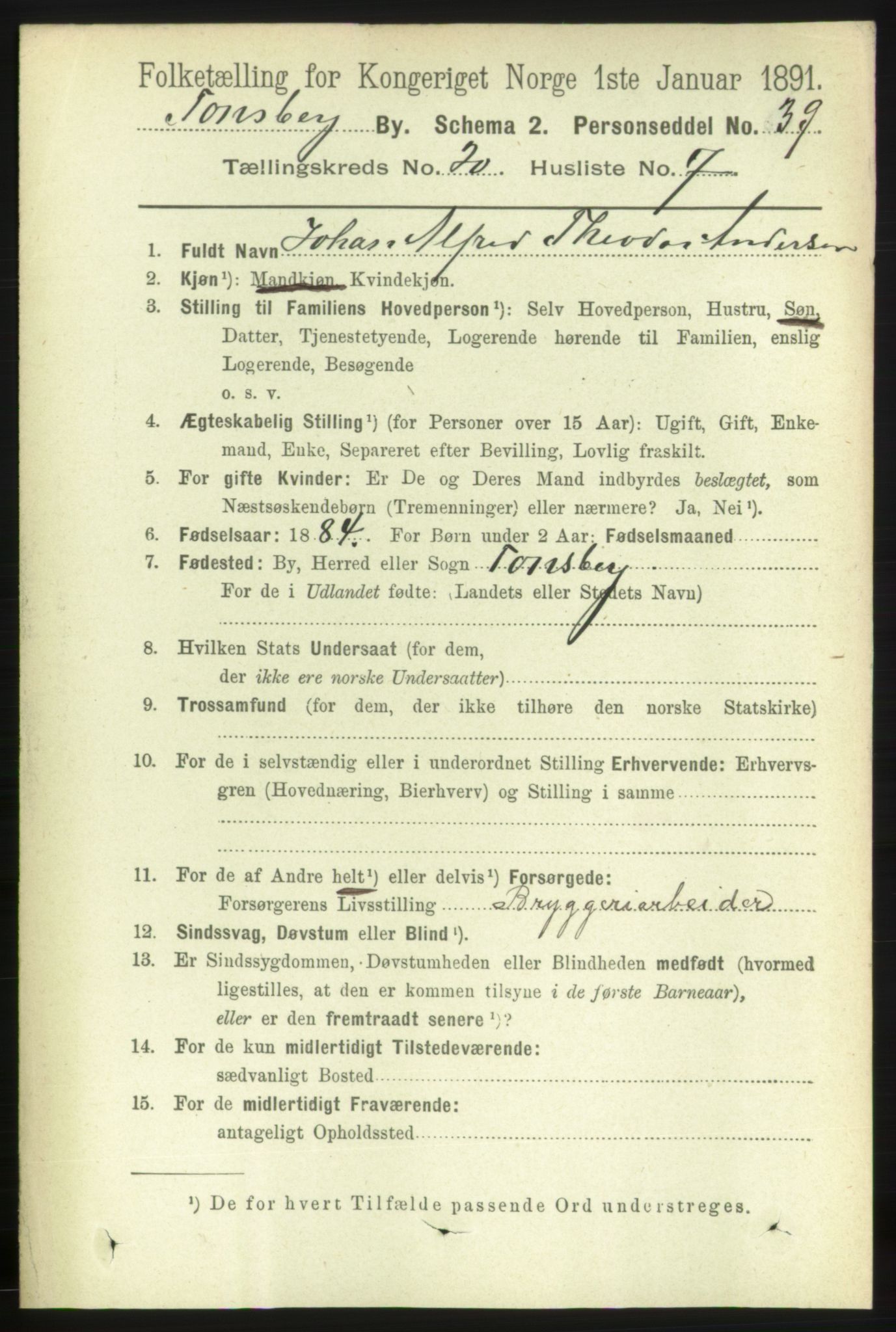 RA, 1891 census for 0705 Tønsberg, 1891, p. 5513