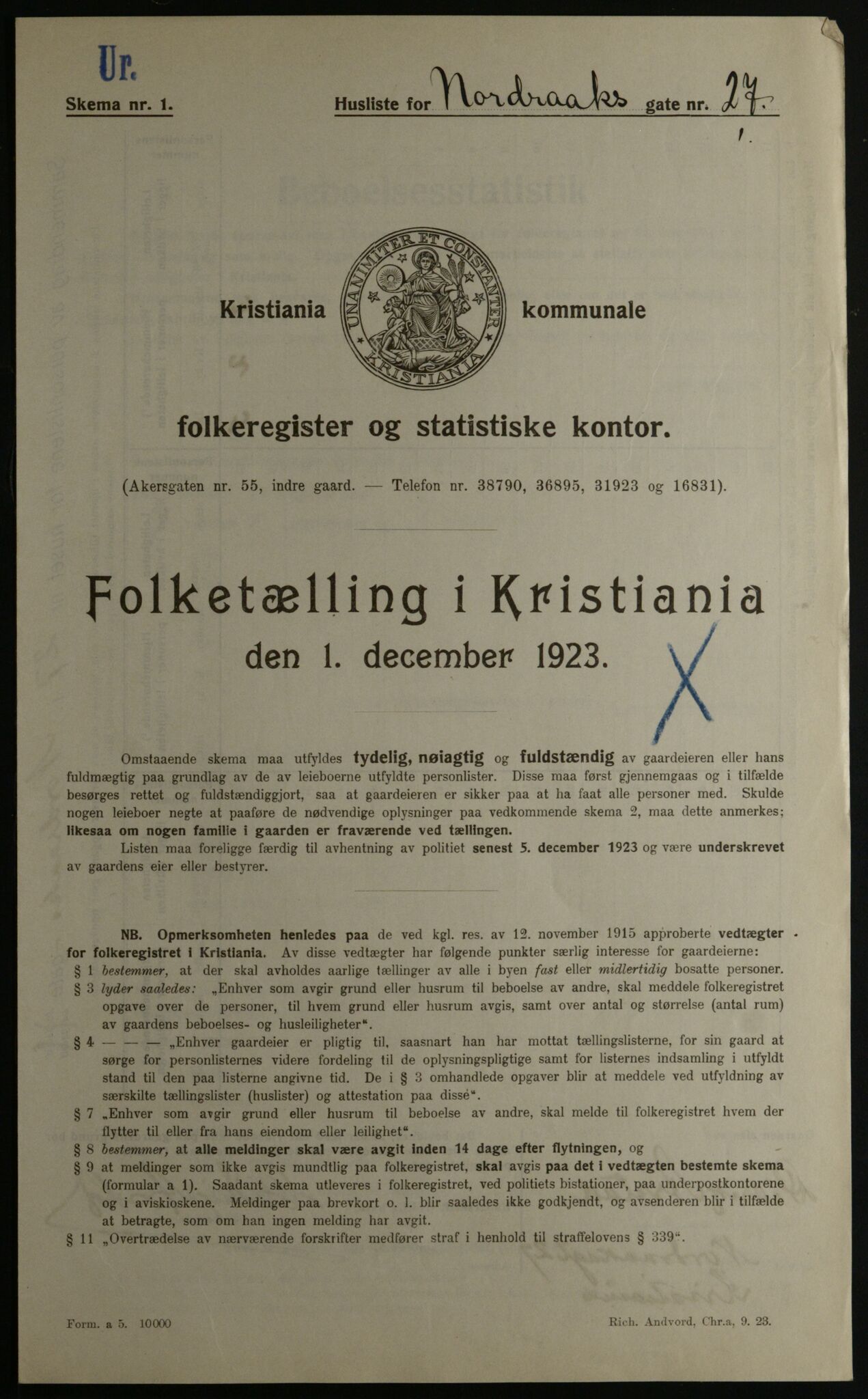 OBA, Municipal Census 1923 for Kristiania, 1923, p. 80707