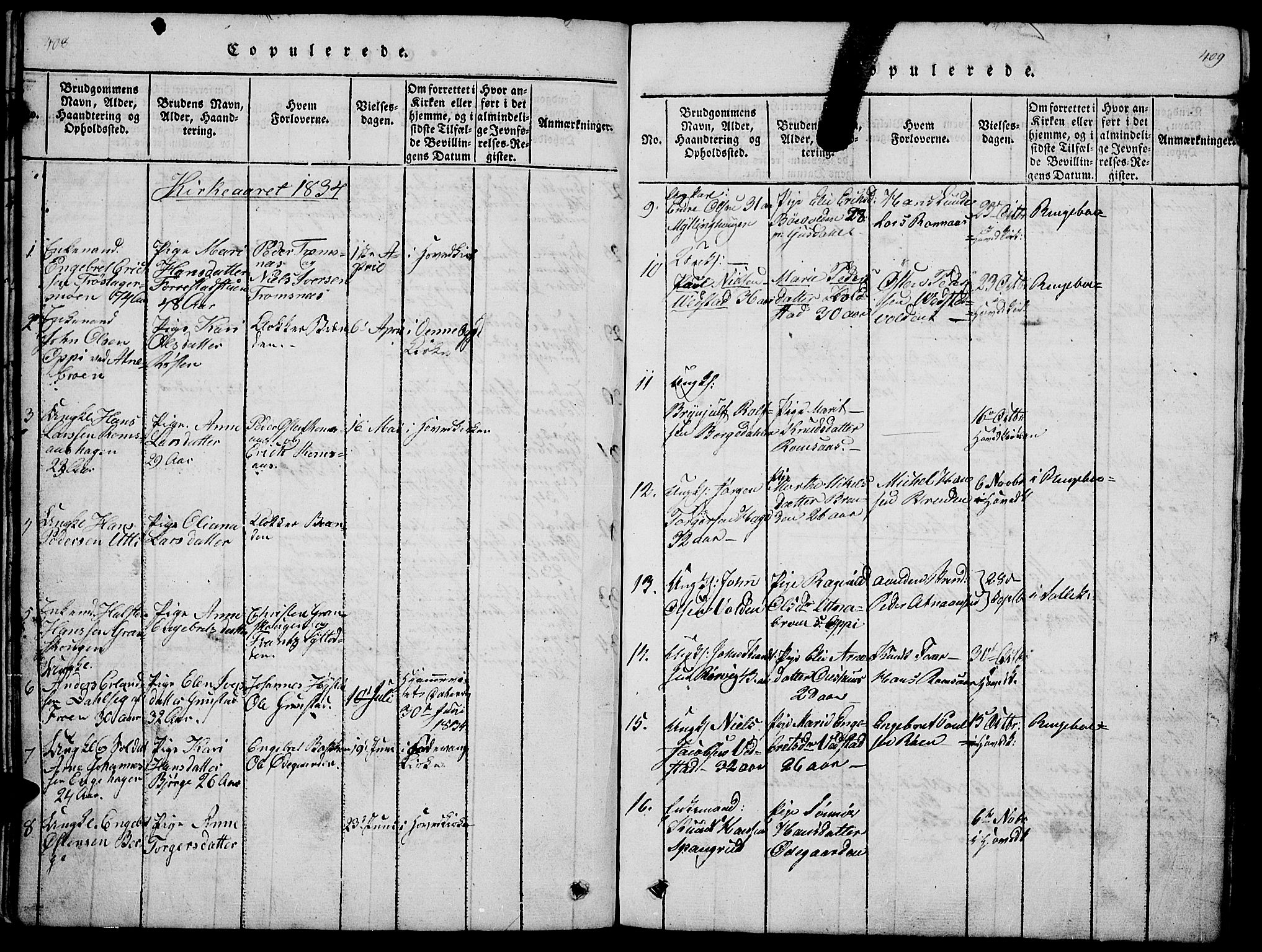 Ringebu prestekontor, SAH/PREST-082/H/Ha/Hab/L0001: Parish register (copy) no. 1, 1821-1839, p. 408-409