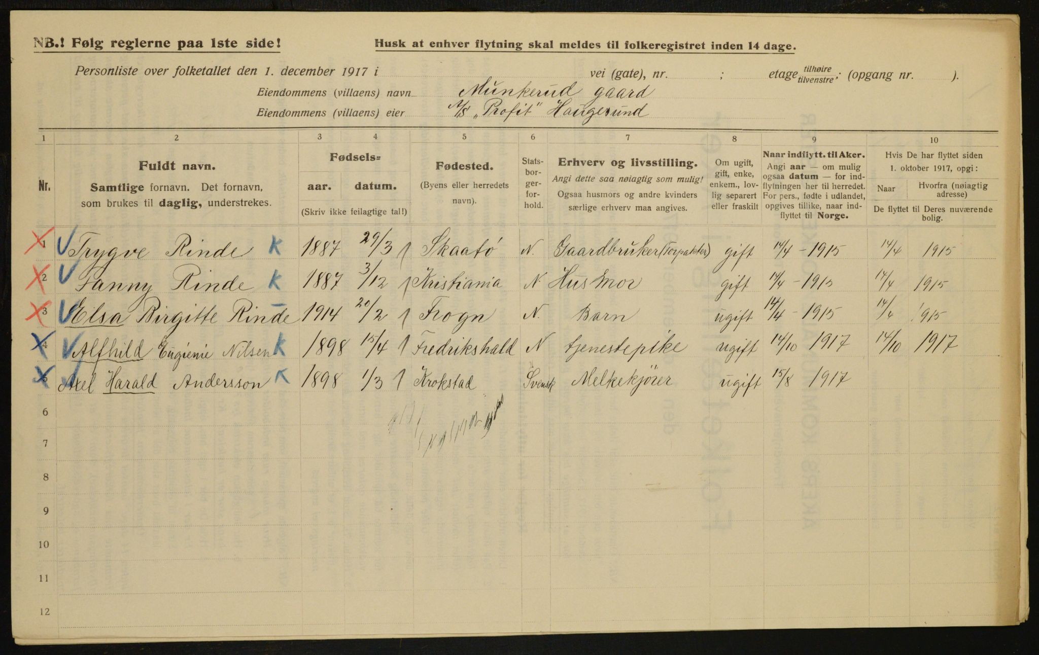 OBA, Municipal Census 1917 for Aker, 1917, p. 18578