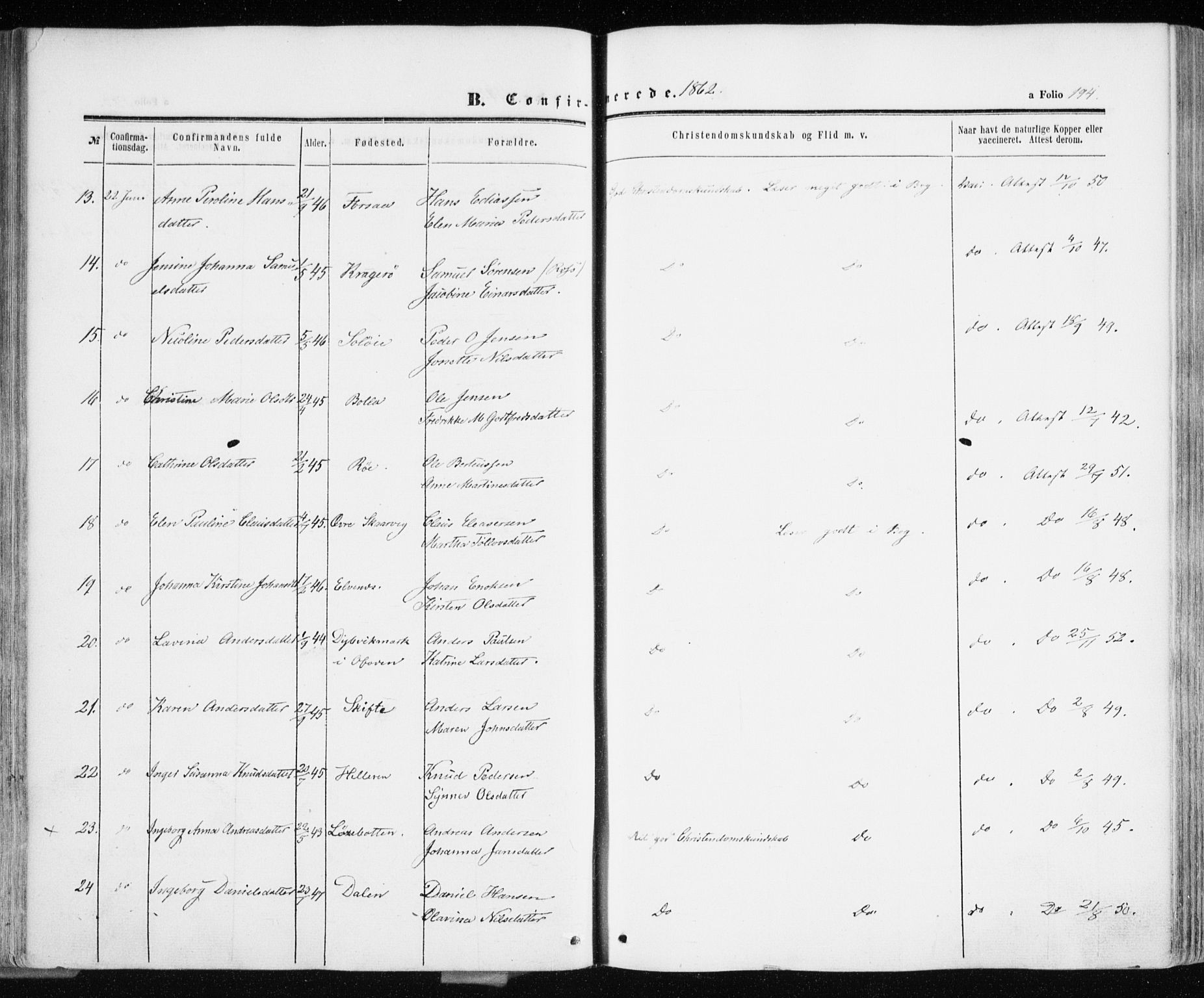 Ibestad sokneprestembete, AV/SATØ-S-0077/H/Ha/Haa/L0009kirke: Parish register (official) no. 9, 1859-1868, p. 194