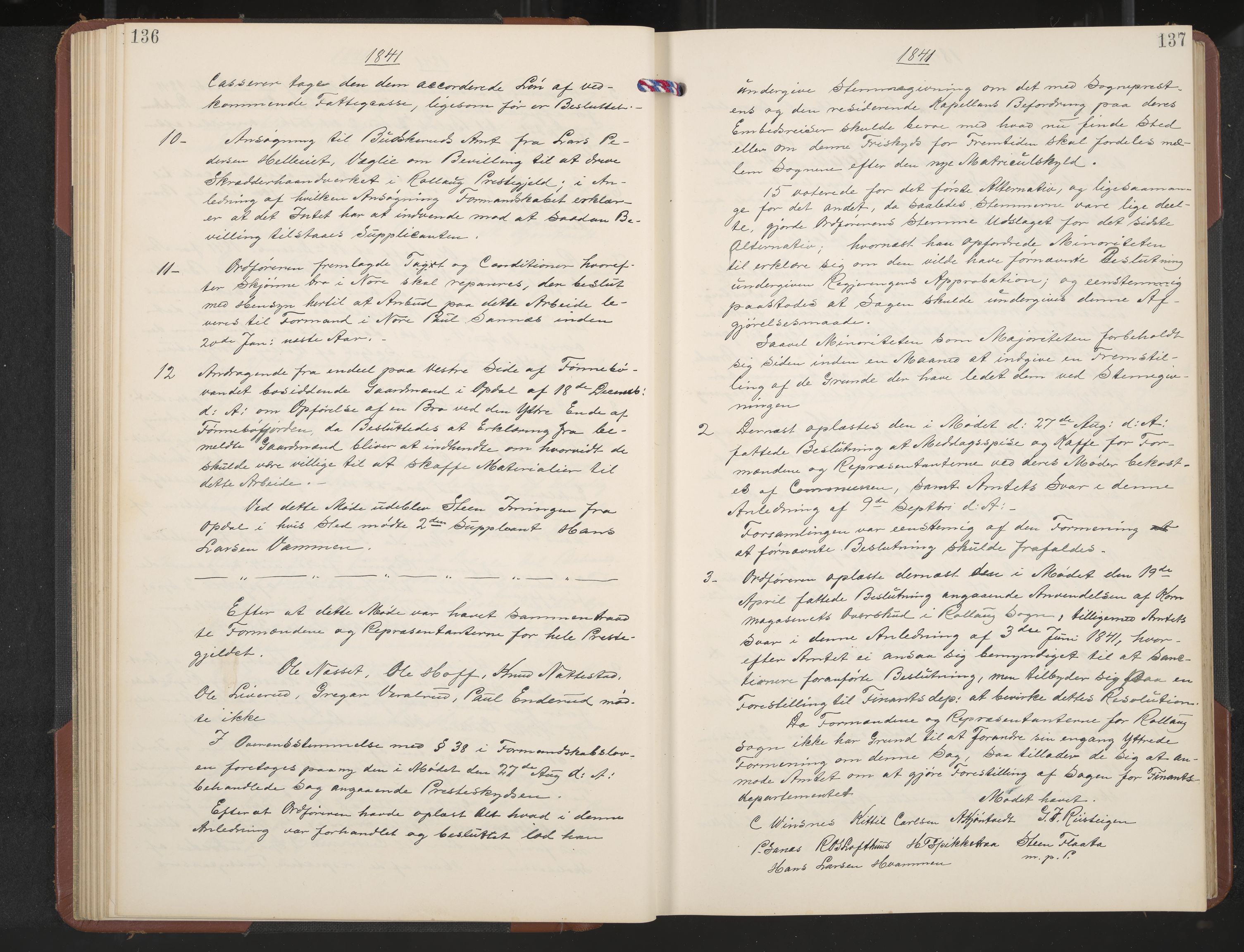 Rollag formannskap og sentraladministrasjon, IKAK/0632021-2/A/Aa/L0001: Møtebok med register, 1837-1859, p. 136-137