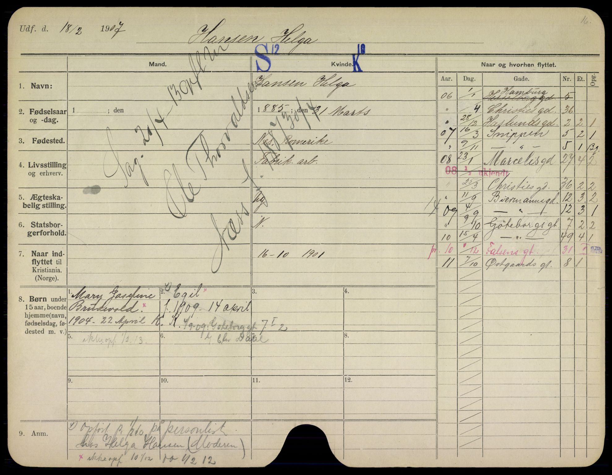 Oslo folkeregister, Registerkort, AV/SAO-A-11715/K/Kb/L0017: H - L, 1913