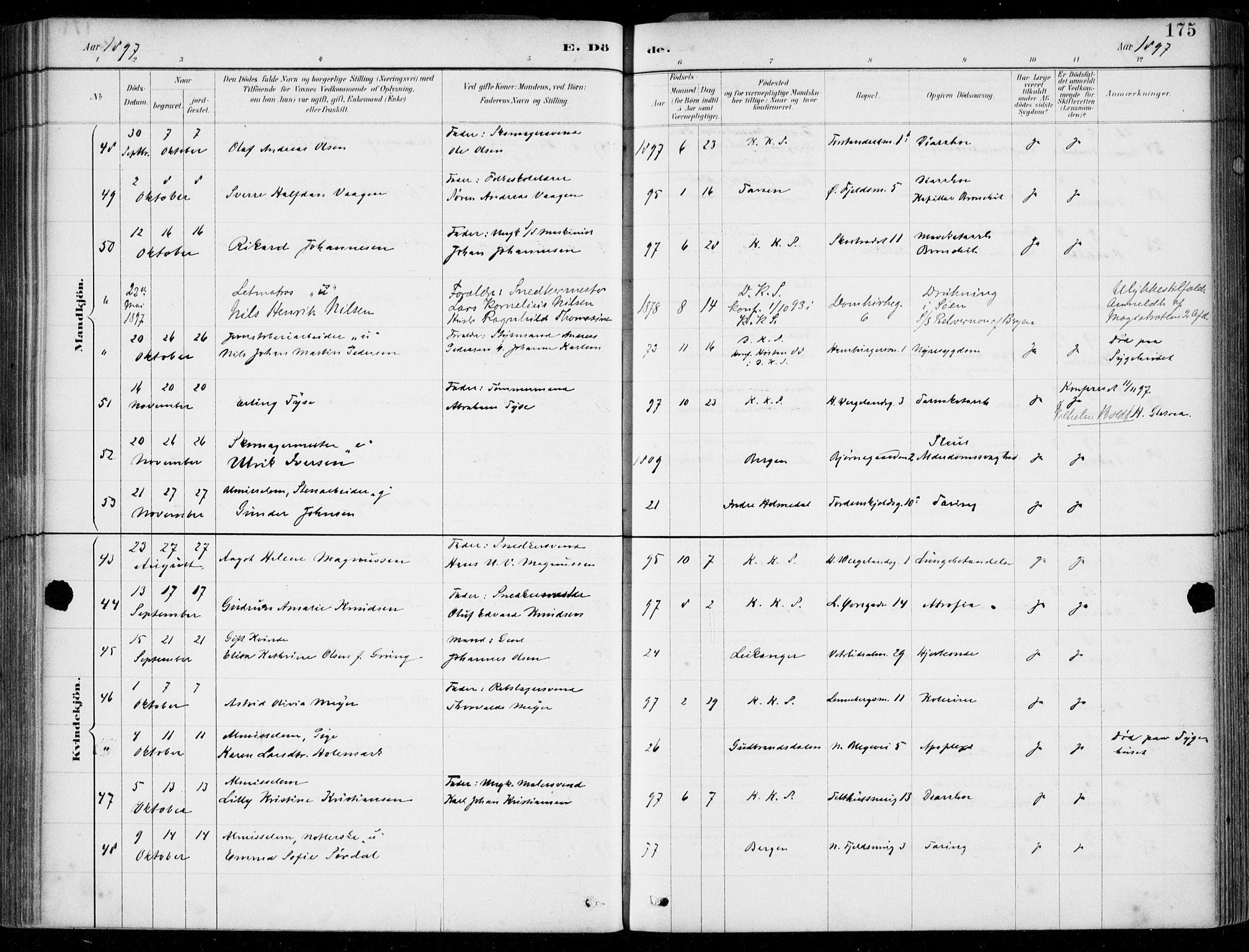 Korskirken sokneprestembete, AV/SAB-A-76101/H/Hab: Parish register (copy) no. E 4, 1884-1910, p. 175