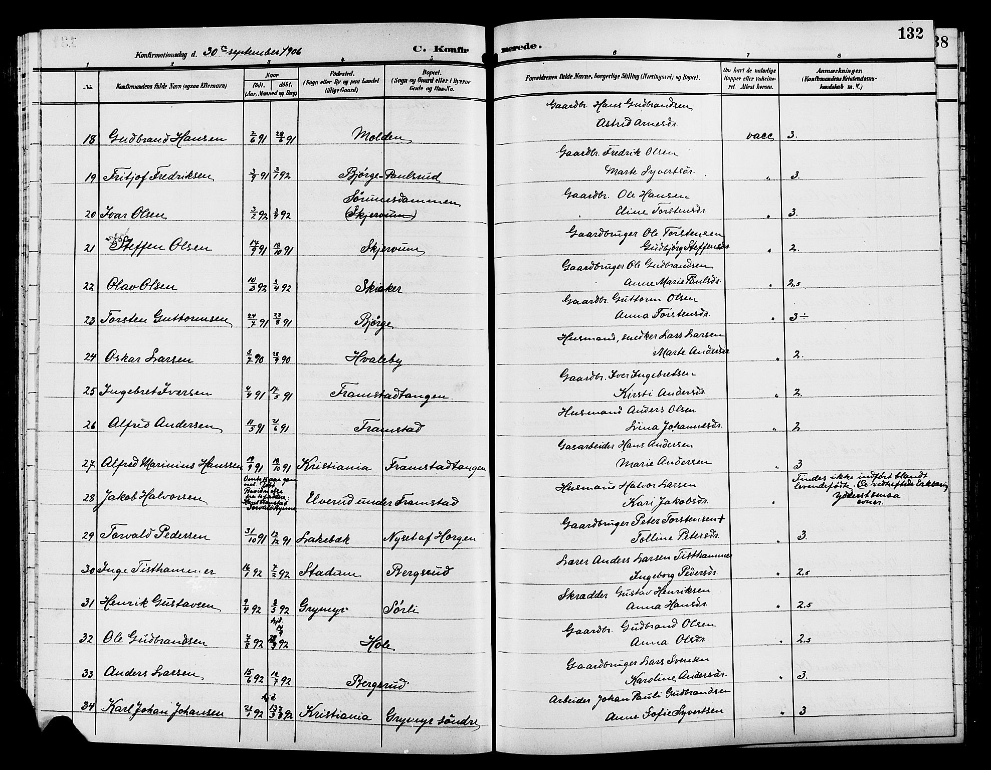 Gran prestekontor, AV/SAH-PREST-112/H/Ha/Hab/L0006: Parish register (copy) no. 6, 1901-1911, p. 132