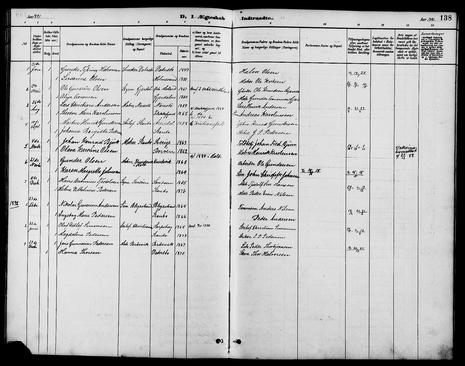 Dypvåg sokneprestkontor, SAK/1111-0007/F/Fb/Fbb/L0004: Parish register (copy) no. B 4, 1887-1905, p. 138