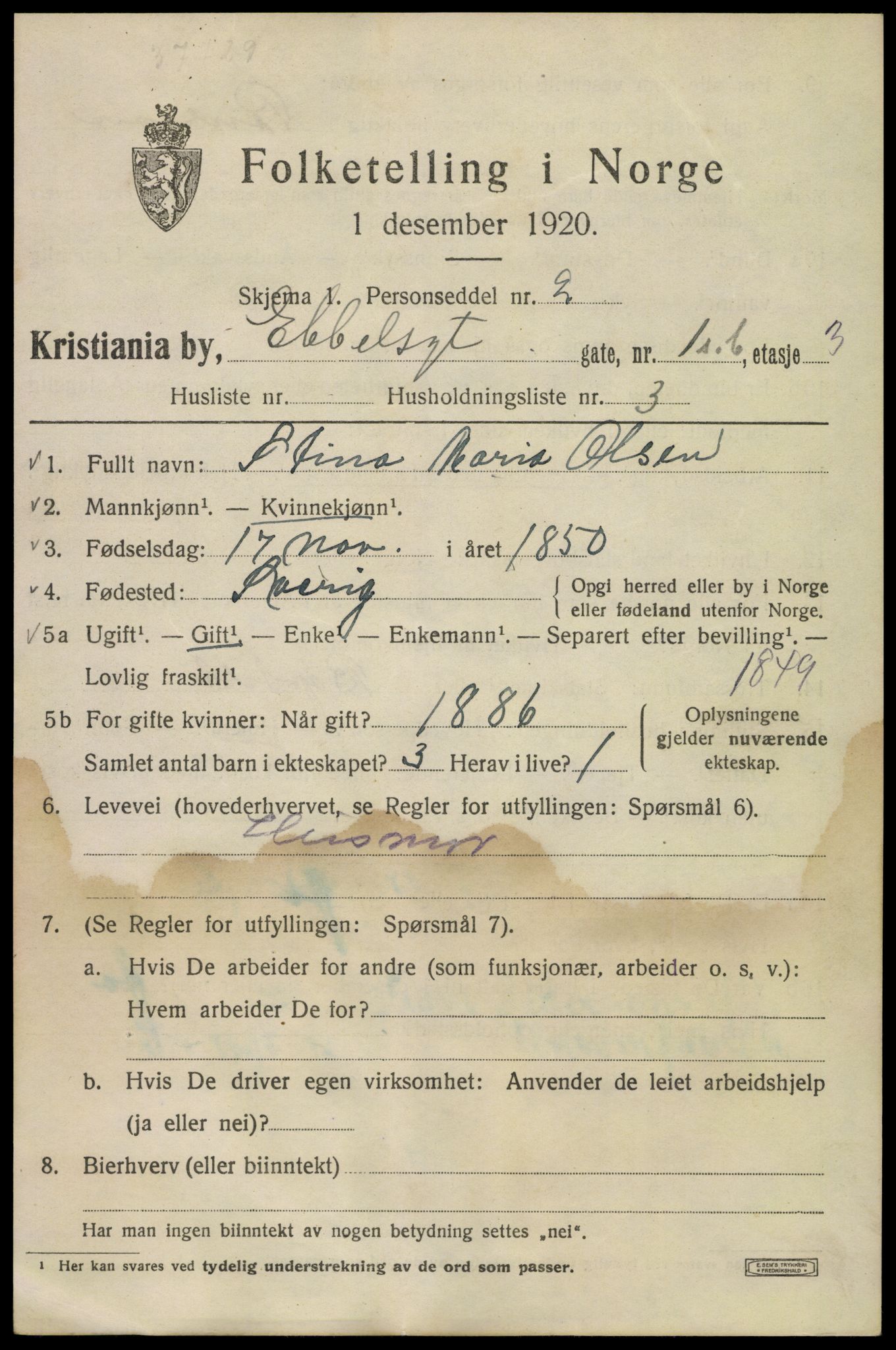 SAO, 1920 census for Kristiania, 1920, p. 206885