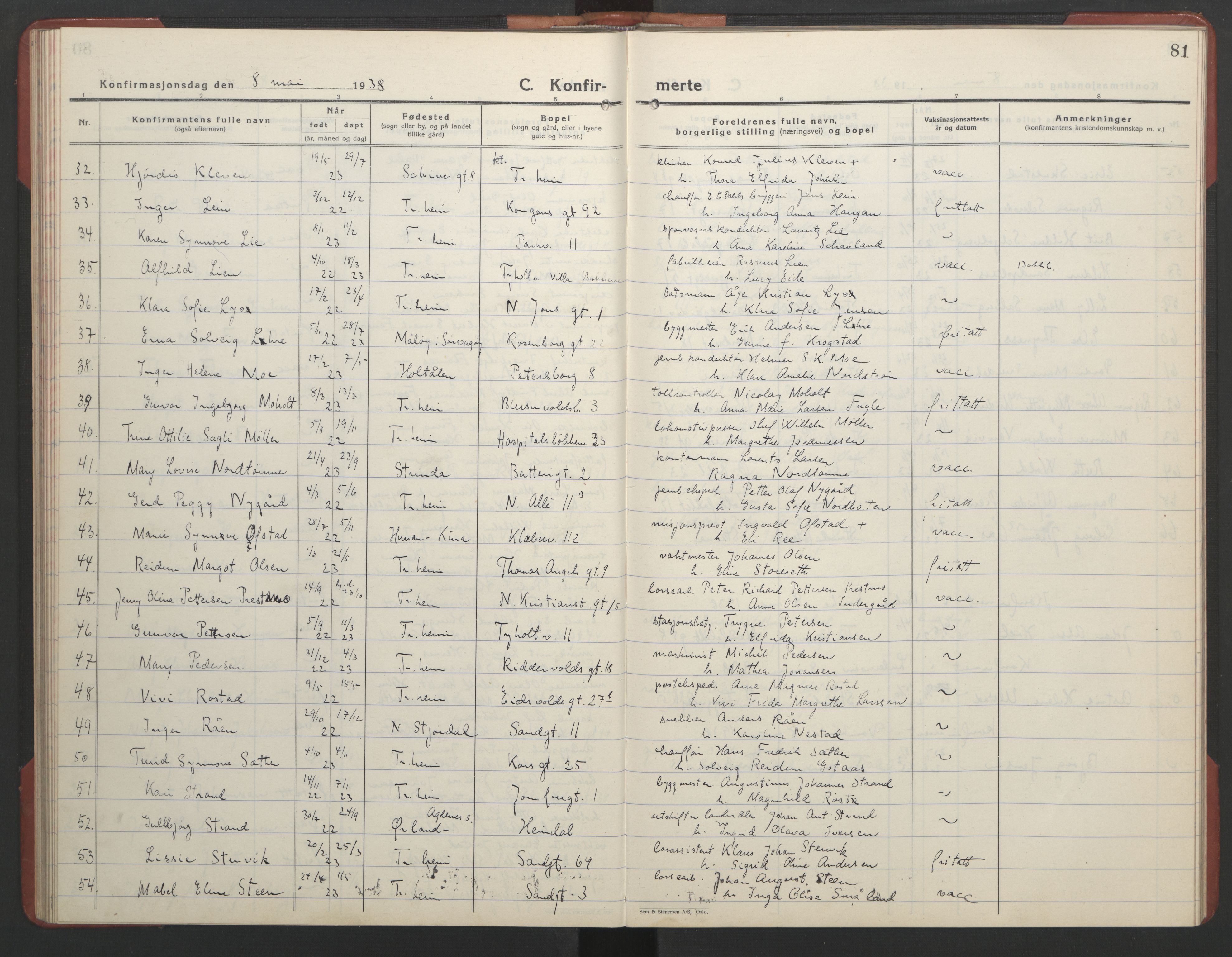 Ministerialprotokoller, klokkerbøker og fødselsregistre - Sør-Trøndelag, AV/SAT-A-1456/602/L0151: Parish register (copy) no. 602C19, 1925-1951, p. 81