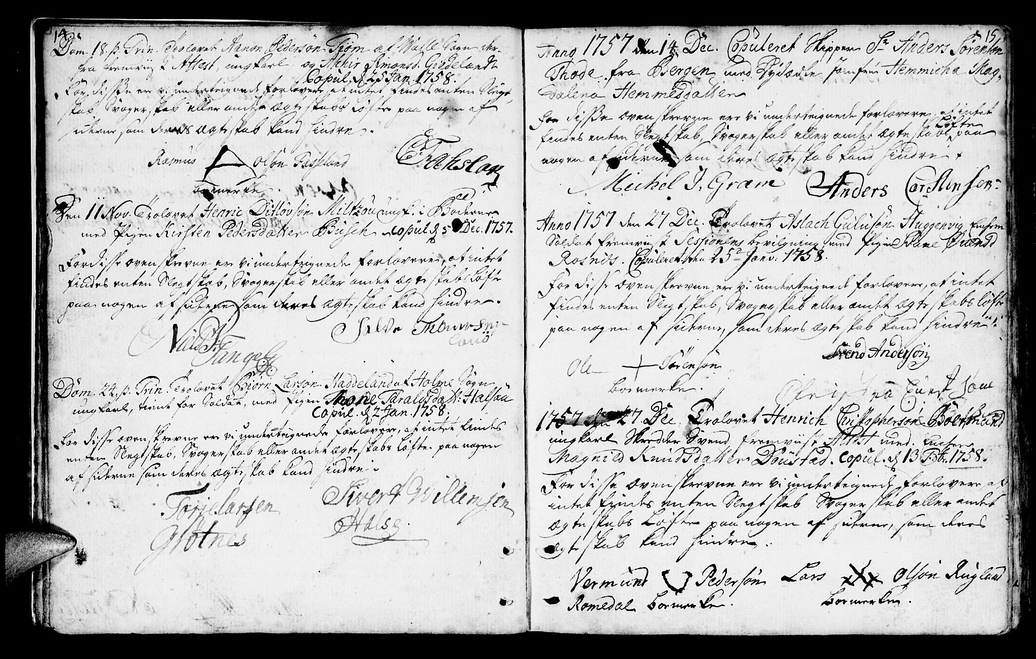 Mandal sokneprestkontor, AV/SAK-1111-0030/F/Fa/Faa/L0006: Parish register (official) no. A 6, 1755-1783, p. 14-15