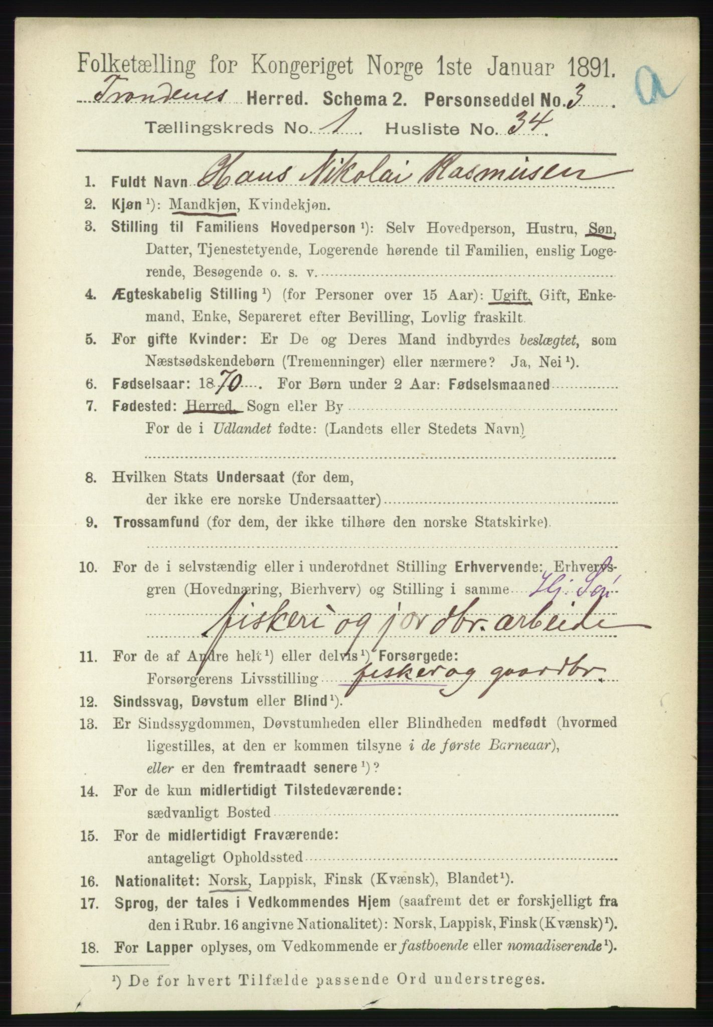 RA, 1891 census for 1914 Trondenes, 1891, p. 338