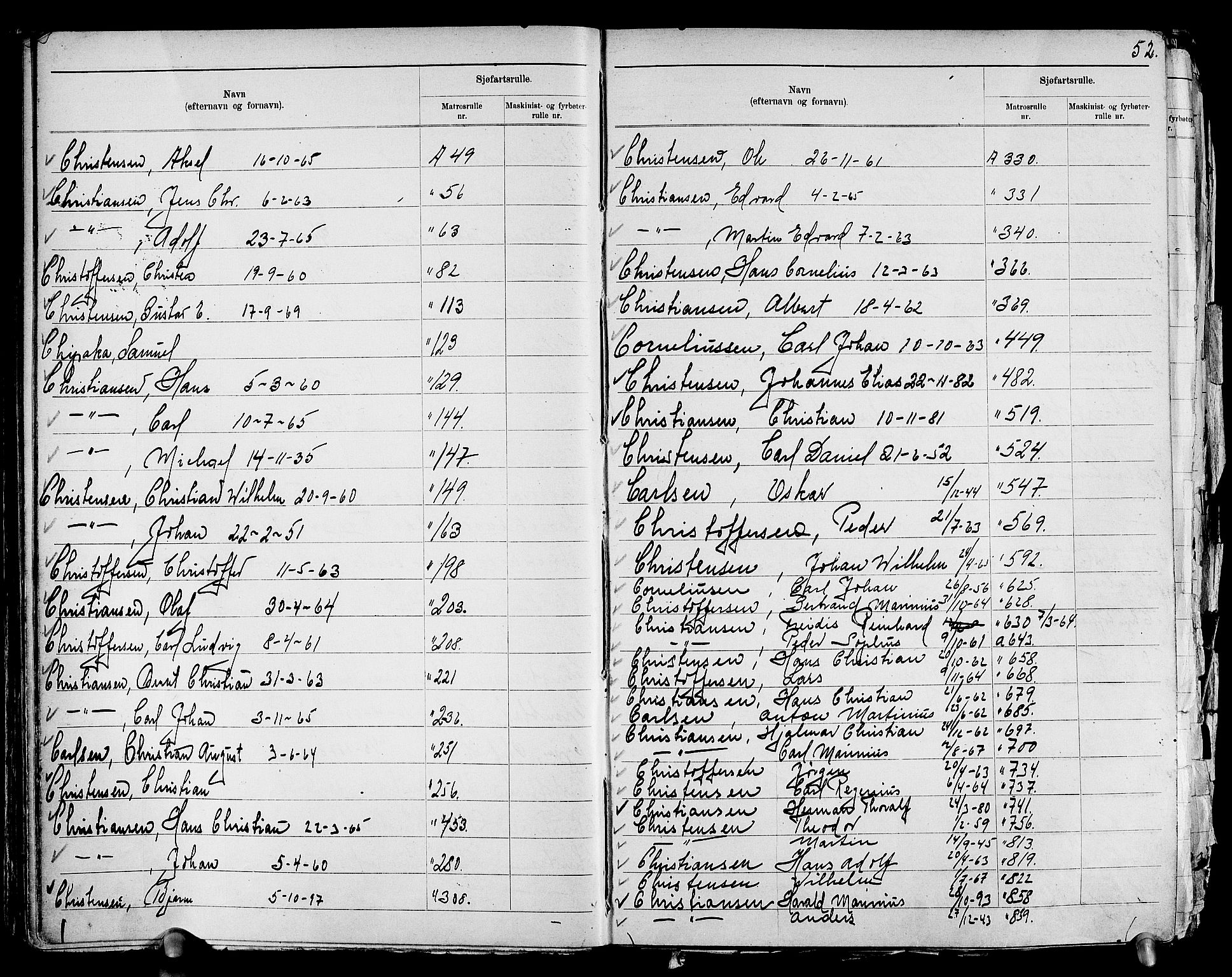 Drammen innrulleringsdistrikt, SAKO/A-781/G/Ga/L0001: Navneregister til rullene, 1860-1948, p. 56