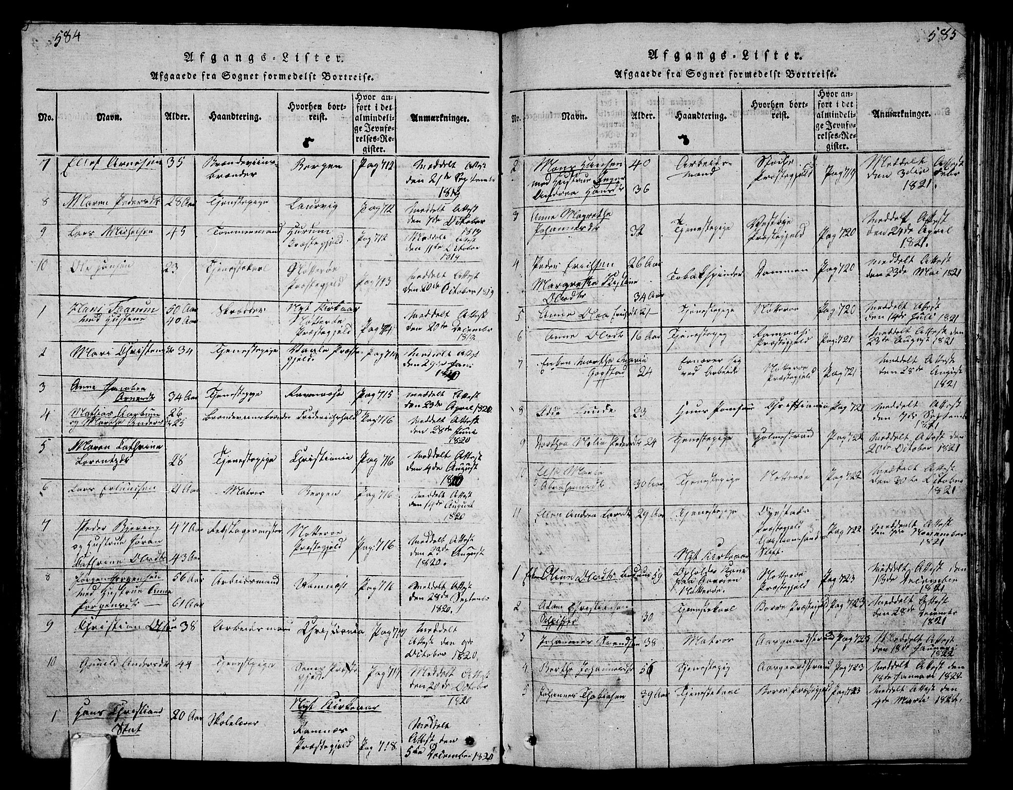 Tønsberg kirkebøker, AV/SAKO-A-330/G/Ga/L0001: Parish register (copy) no. 1, 1813-1826, p. 584-585