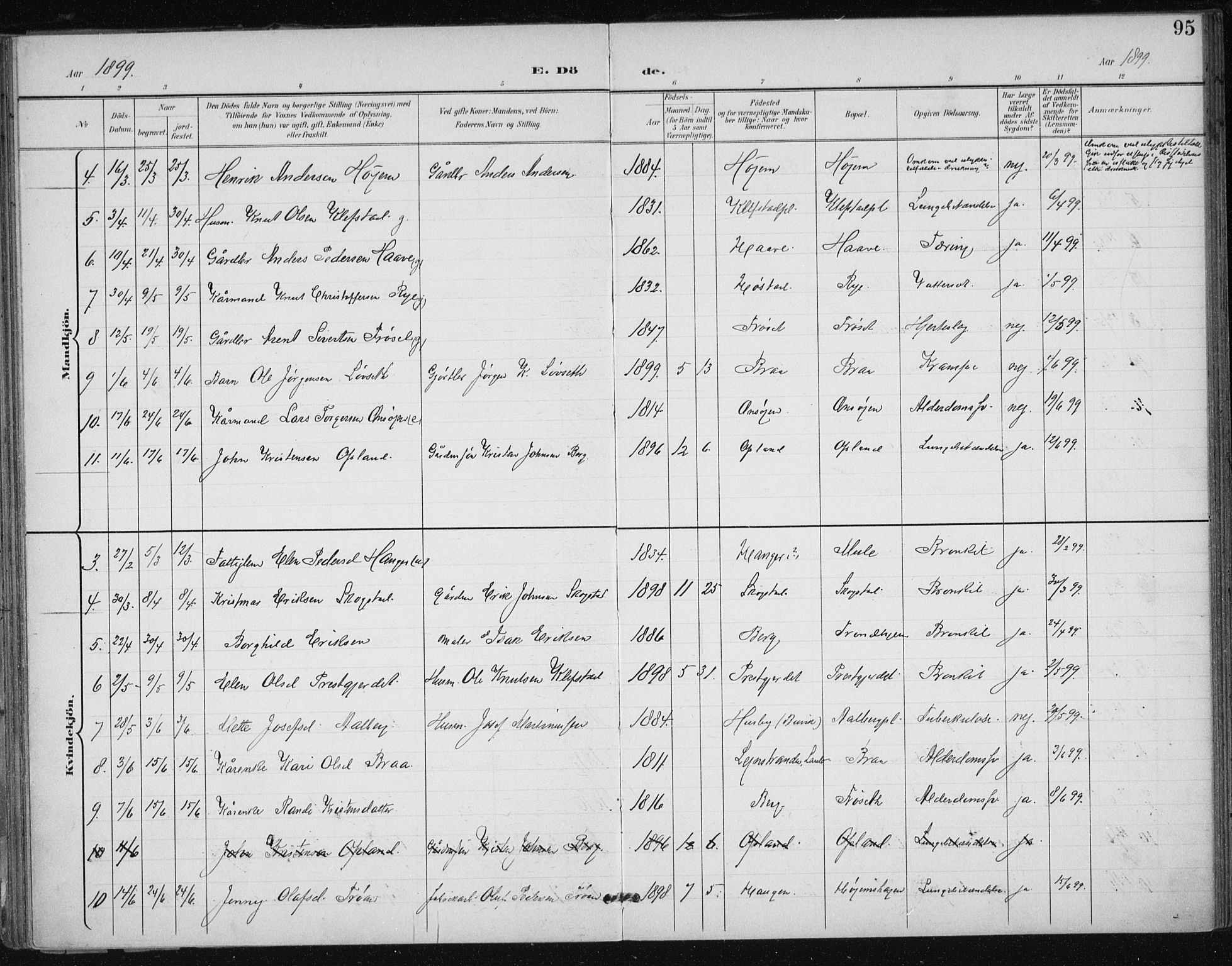 Ministerialprotokoller, klokkerbøker og fødselsregistre - Sør-Trøndelag, SAT/A-1456/612/L0380: Parish register (official) no. 612A12, 1898-1907, p. 95