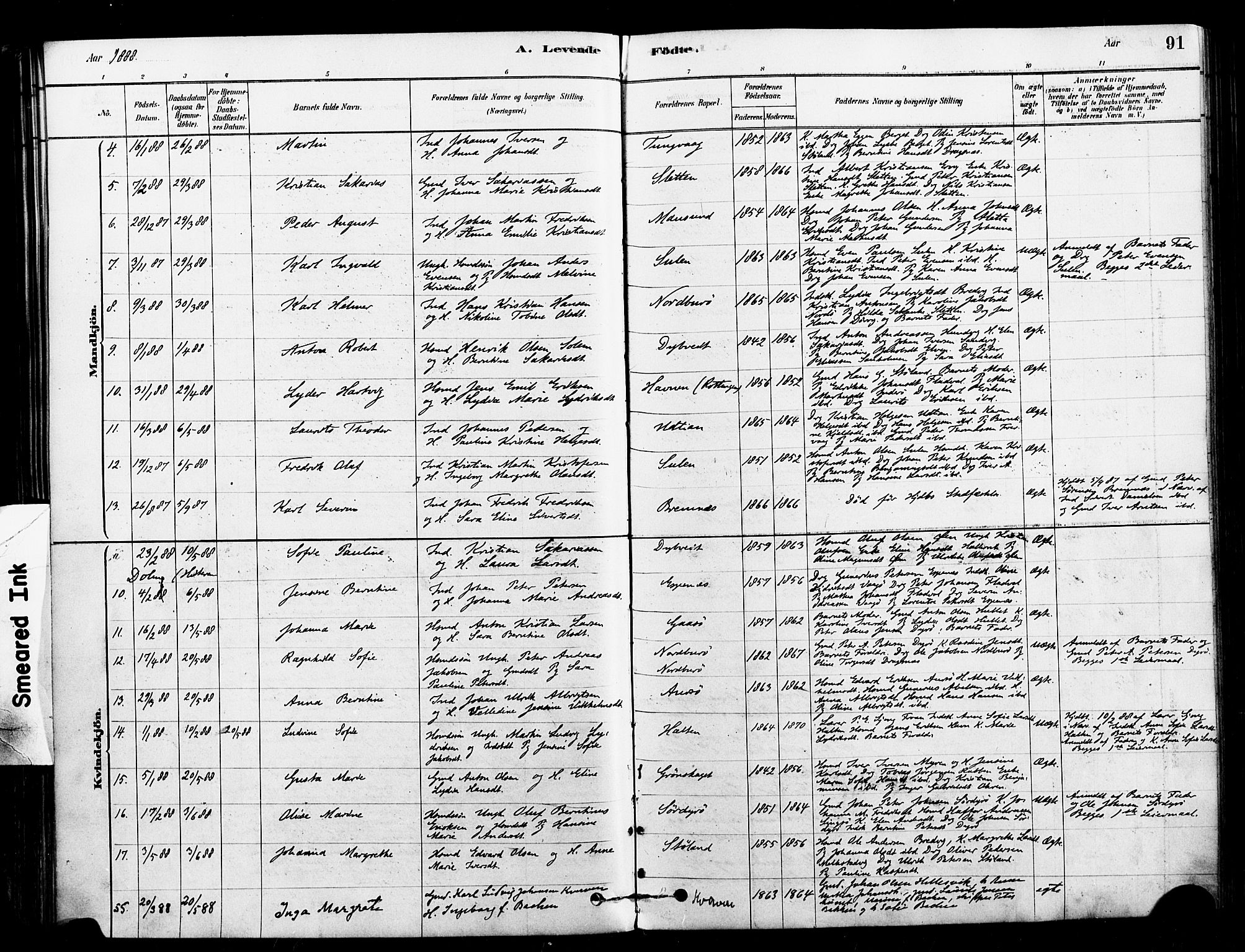 Ministerialprotokoller, klokkerbøker og fødselsregistre - Sør-Trøndelag, SAT/A-1456/640/L0578: Parish register (official) no. 640A03, 1879-1889, p. 91