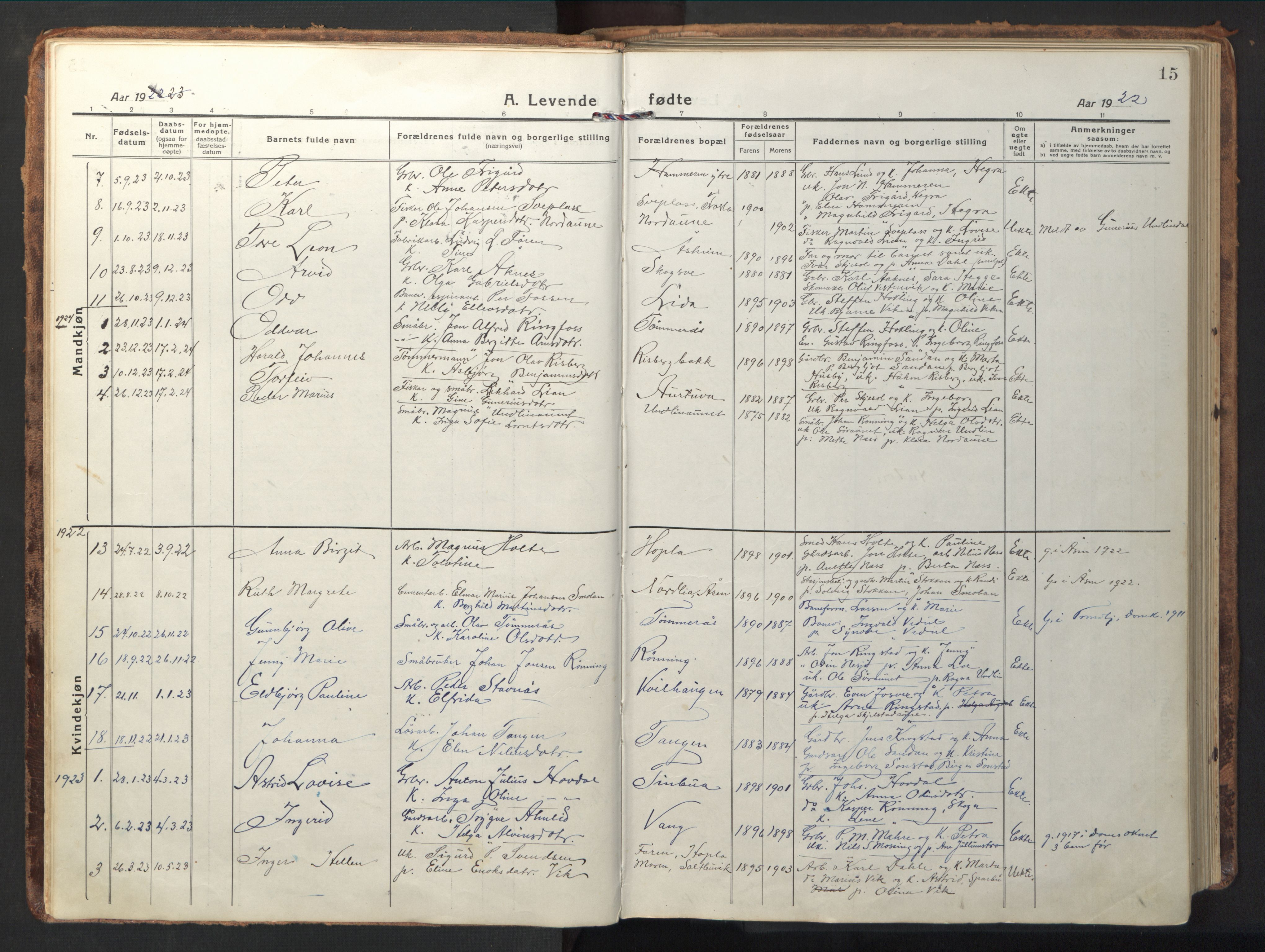 Ministerialprotokoller, klokkerbøker og fødselsregistre - Nord-Trøndelag, AV/SAT-A-1458/714/L0136: Parish register (copy) no. 714C05, 1918-1957, p. 15