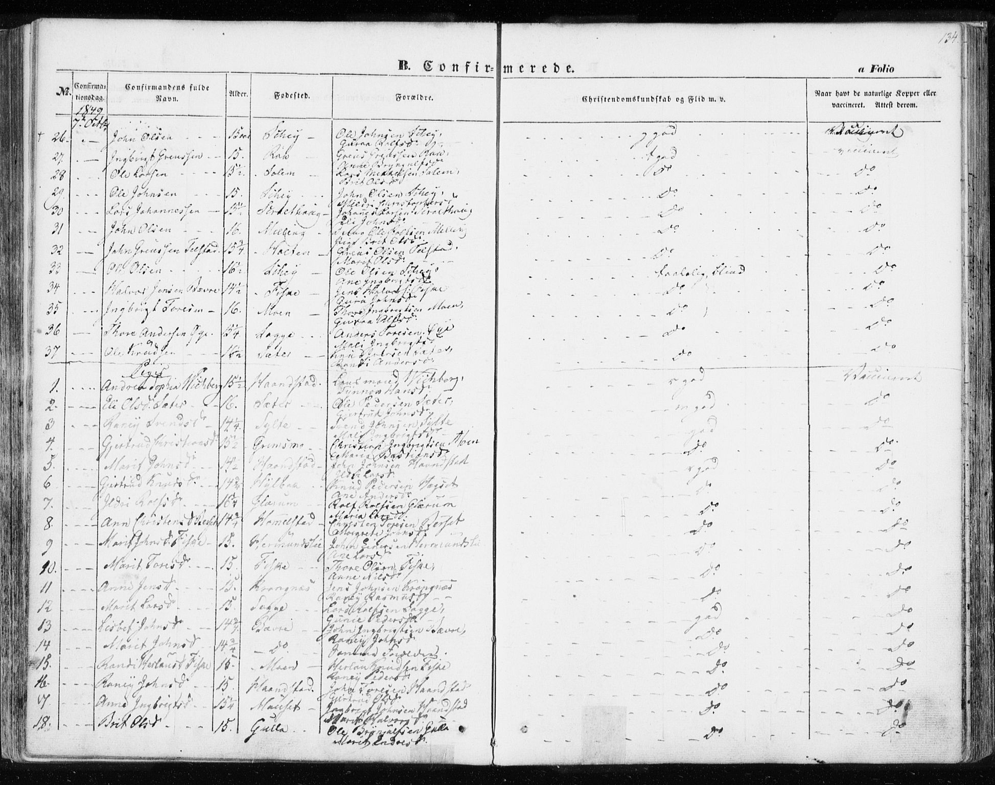 Ministerialprotokoller, klokkerbøker og fødselsregistre - Møre og Romsdal, SAT/A-1454/595/L1043: Parish register (official) no. 595A05, 1843-1851, p. 134