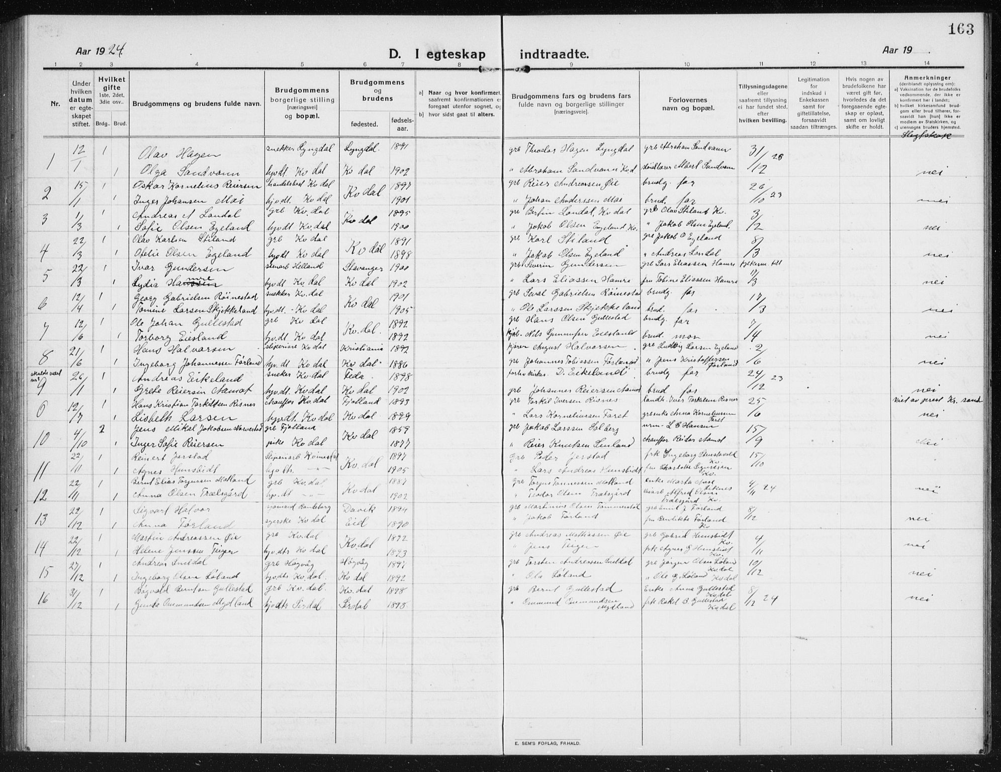 Kvinesdal sokneprestkontor, SAK/1111-0026/F/Fb/Fbb/L0004: Parish register (copy) no. B 4, 1917-1938, p. 163