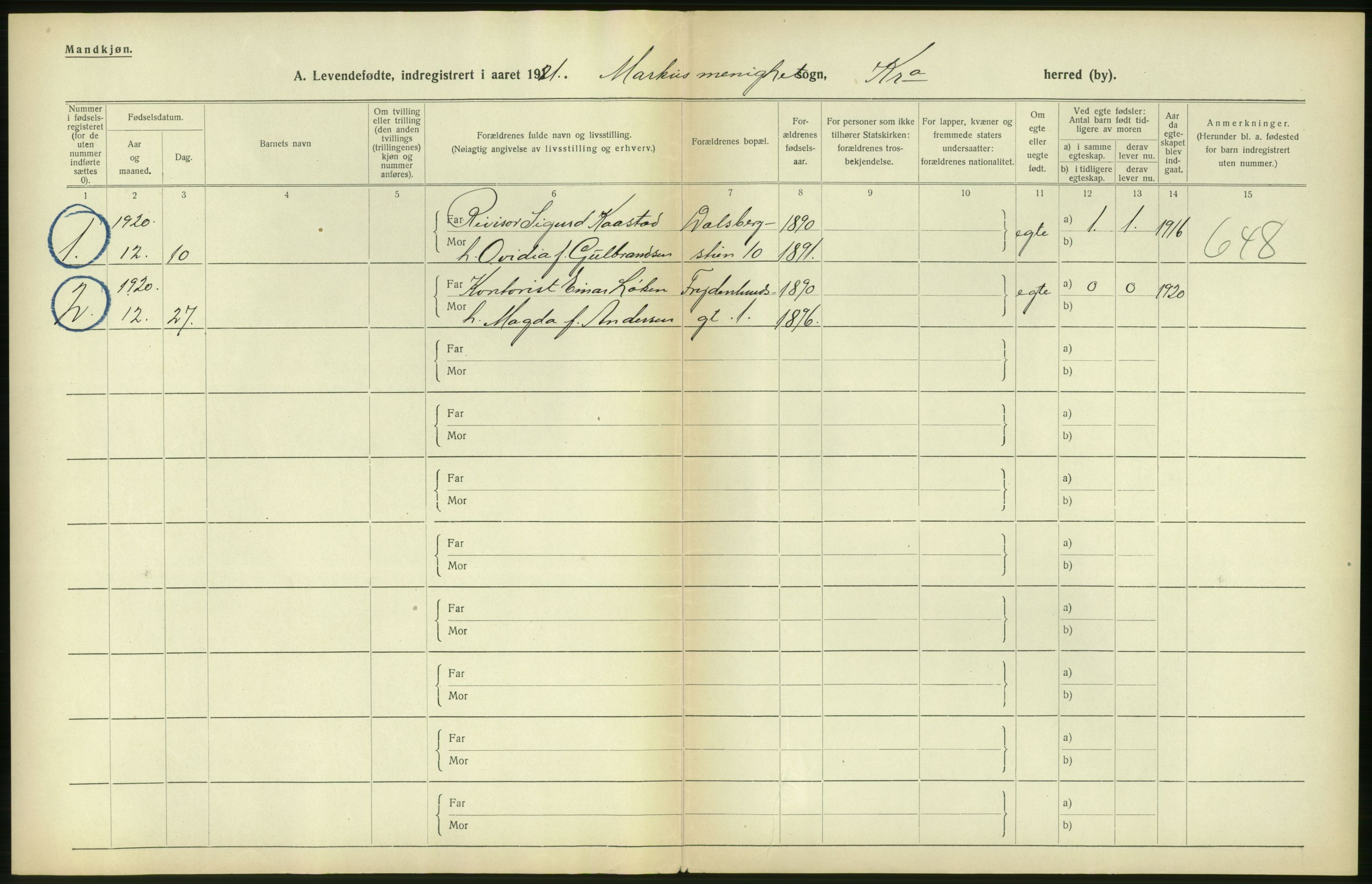 Statistisk sentralbyrå, Sosiodemografiske emner, Befolkning, AV/RA-S-2228/D/Df/Dfc/Dfca/L0010: Kristiania: Levendefødte menn og kvinner., 1921, p. 202