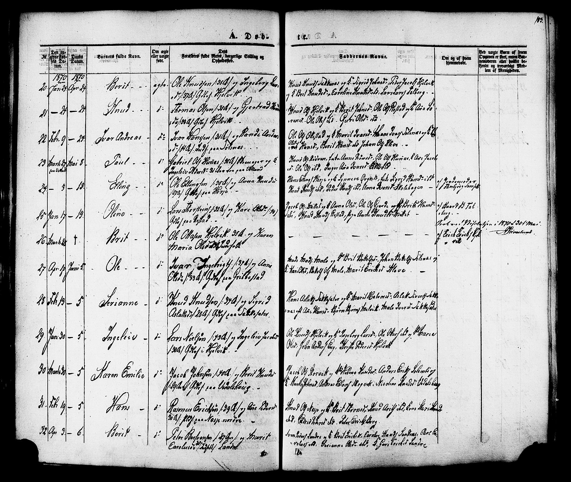 Ministerialprotokoller, klokkerbøker og fødselsregistre - Møre og Romsdal, AV/SAT-A-1454/547/L0603: Parish register (official) no. 547A05, 1846-1877, p. 103