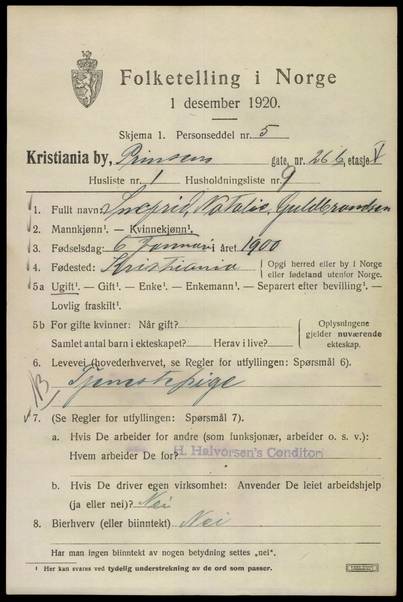 SAO, 1920 census for Kristiania, 1920, p. 458719