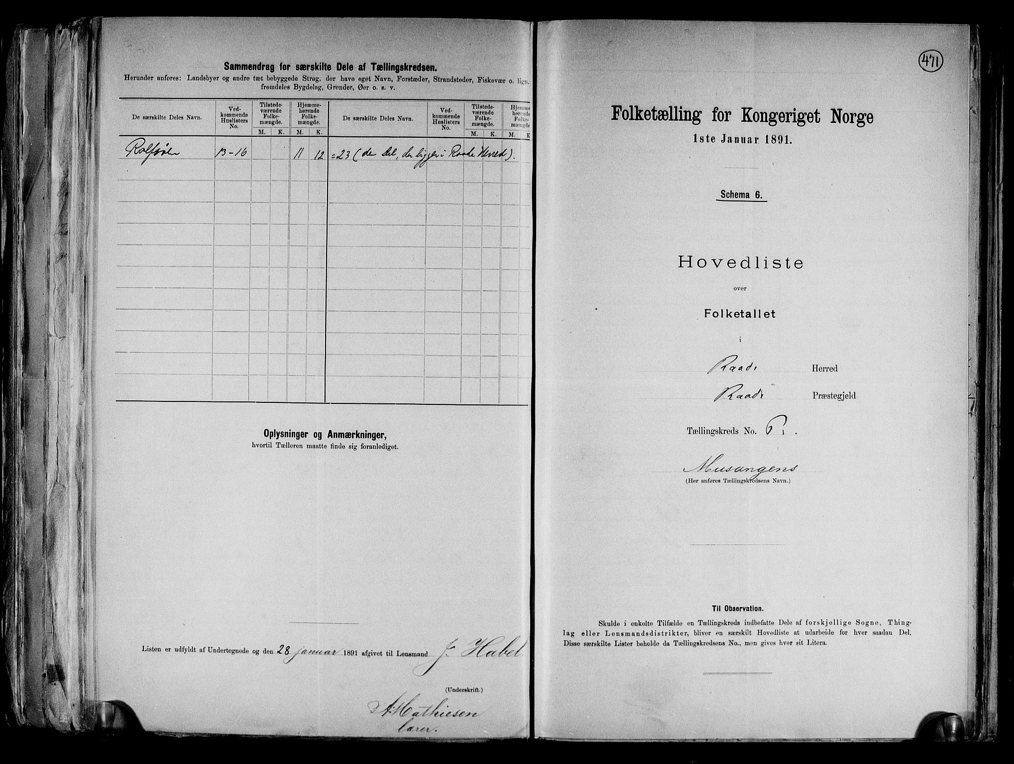 RA, 1891 census for 0135 Råde, 1891, p. 15