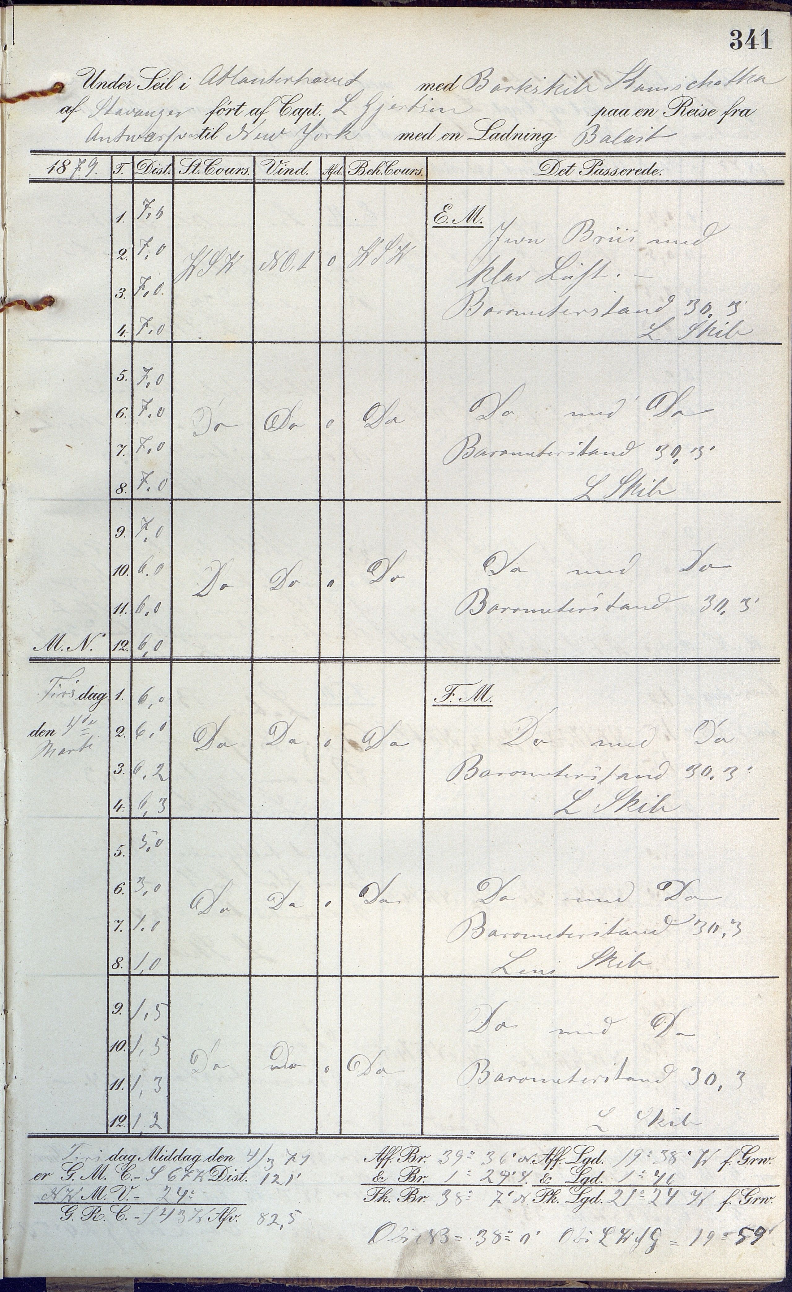 Fartøysarkivet, AAKS/PA-1934/F/L0189: Kamschatka (bark), 1877-1879, p. 341