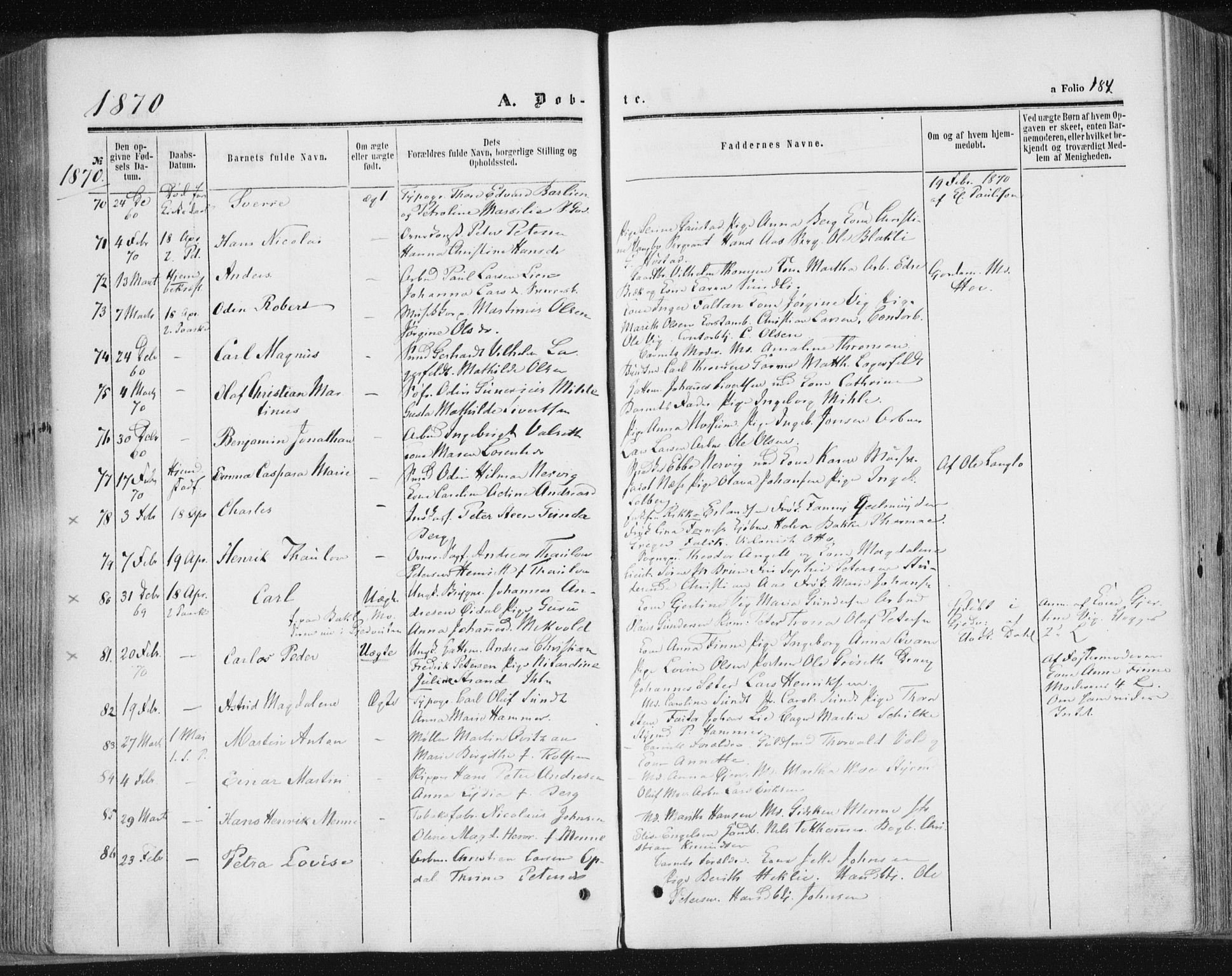 Ministerialprotokoller, klokkerbøker og fødselsregistre - Sør-Trøndelag, SAT/A-1456/602/L0115: Parish register (official) no. 602A13, 1860-1872, p. 184