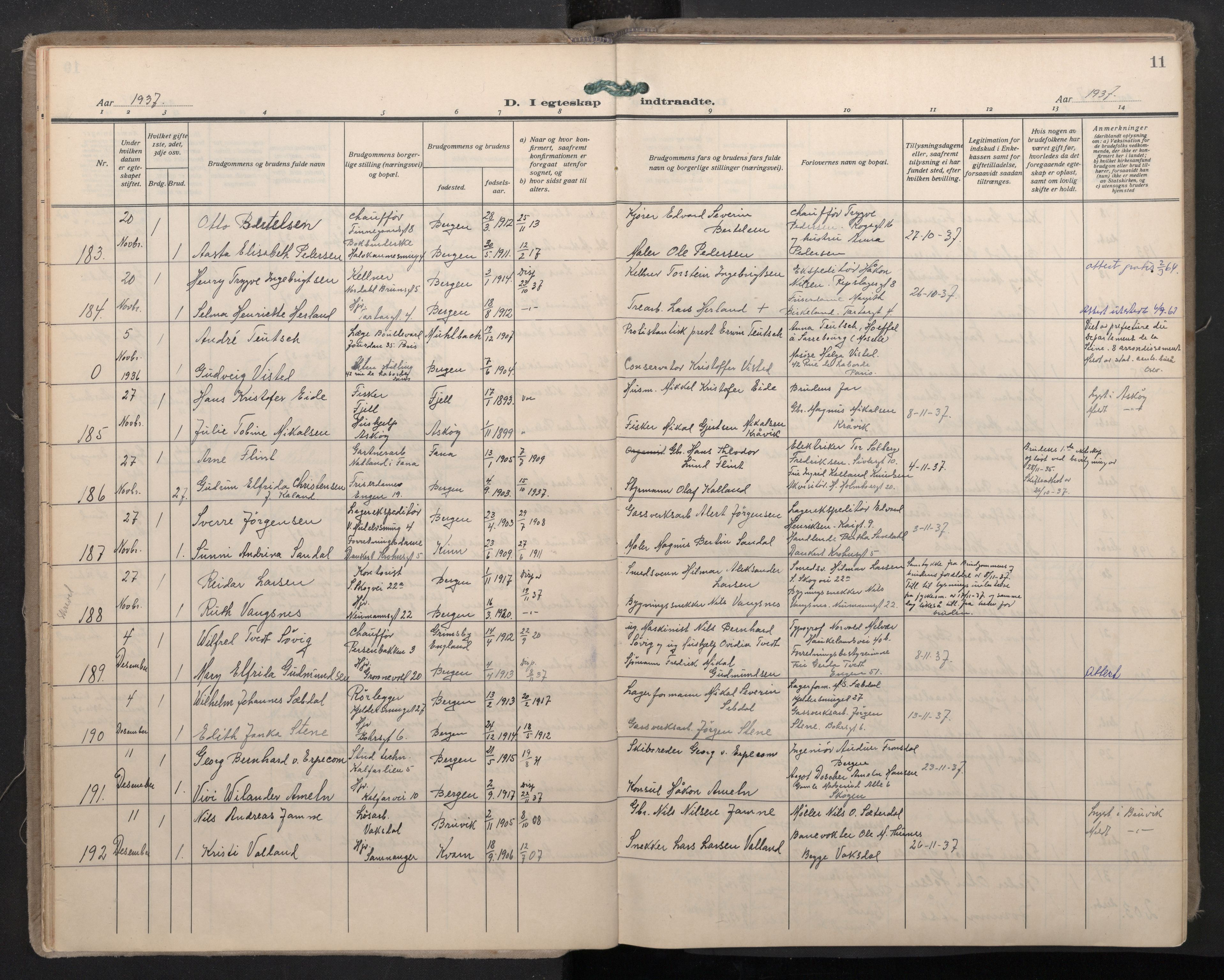 Domkirken sokneprestembete, AV/SAB-A-74801/H/Haa: Parish register (official) no. D 7, 1937-1950, p. 10b-11a