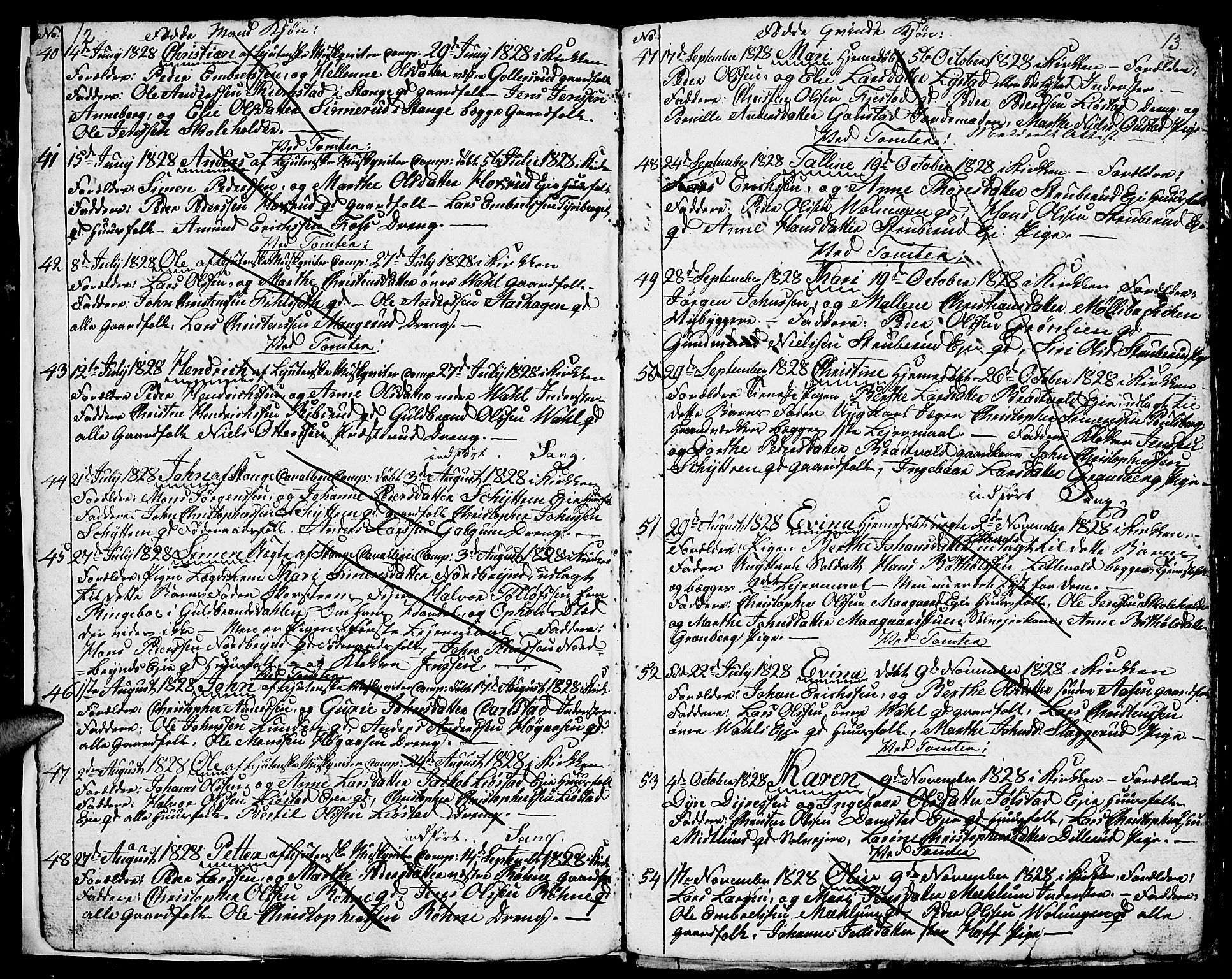 Romedal prestekontor, AV/SAH-PREST-004/L/L0006: Parish register (copy) no. 6, 1828-1830, p. 12-13