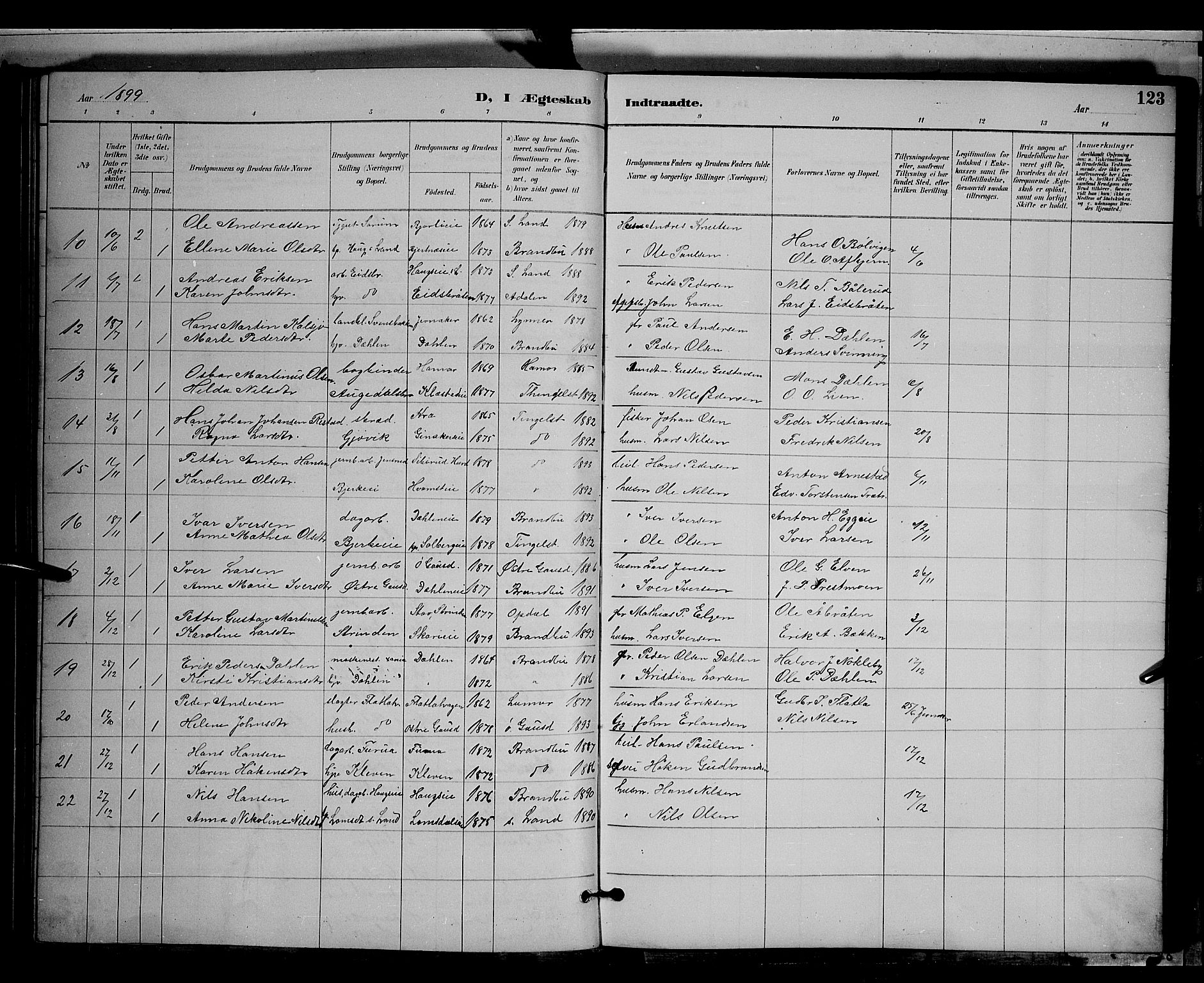 Gran prestekontor, SAH/PREST-112/H/Ha/Hab/L0004: Parish register (copy) no. 4, 1890-1899, p. 123