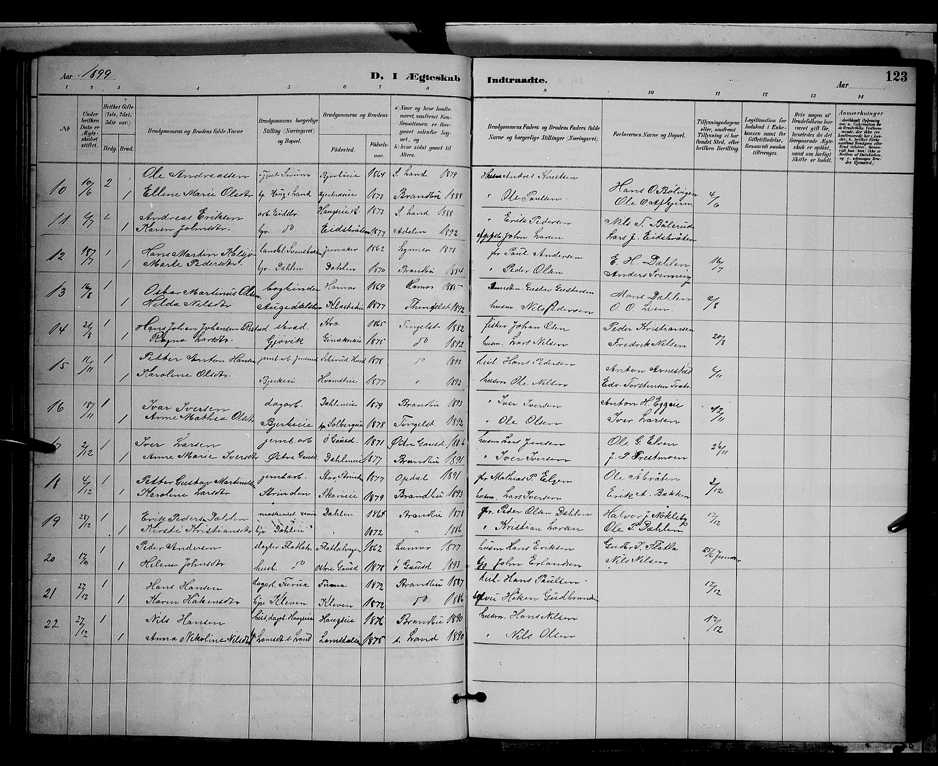 Gran prestekontor, AV/SAH-PREST-112/H/Ha/Hab/L0004: Parish register (copy) no. 4, 1890-1899, p. 123