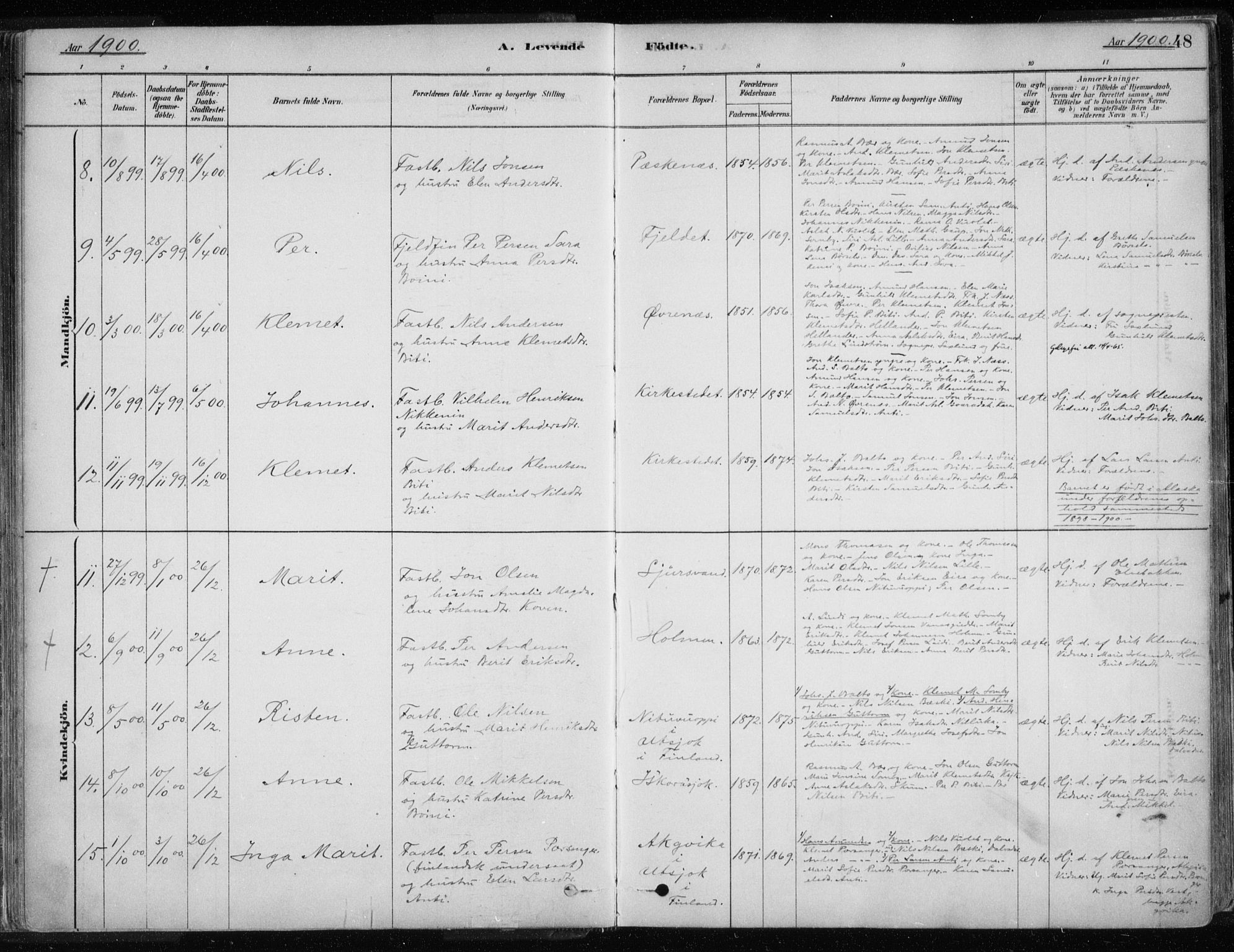 Karasjok sokneprestkontor, AV/SATØ-S-1352/H/Ha/L0002kirke: Parish register (official) no. 2, 1885-1906, p. 48