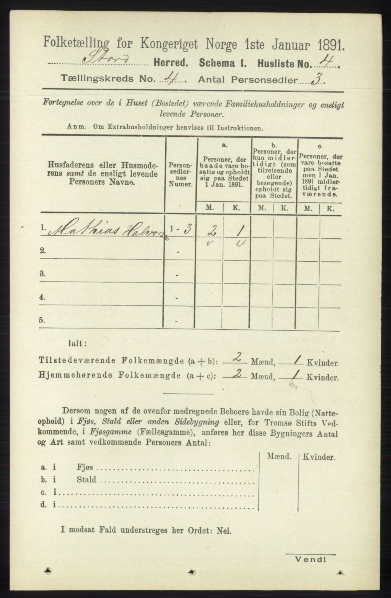 RA, 1891 census for 1221 Stord, 1891, p. 961