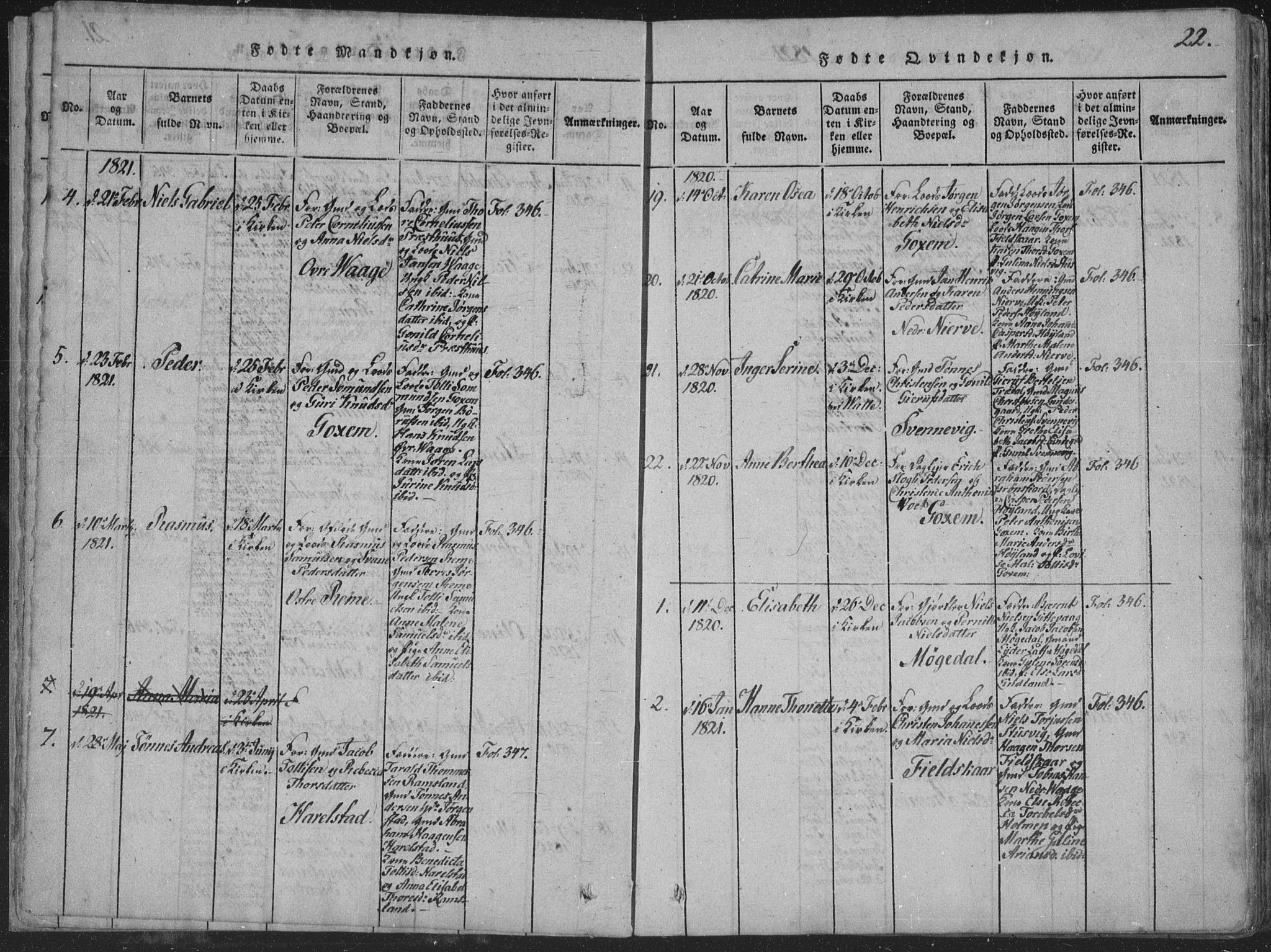 Sør-Audnedal sokneprestkontor, AV/SAK-1111-0039/F/Fa/Faa/L0001: Parish register (official) no. A 1, 1816-1848, p. 22