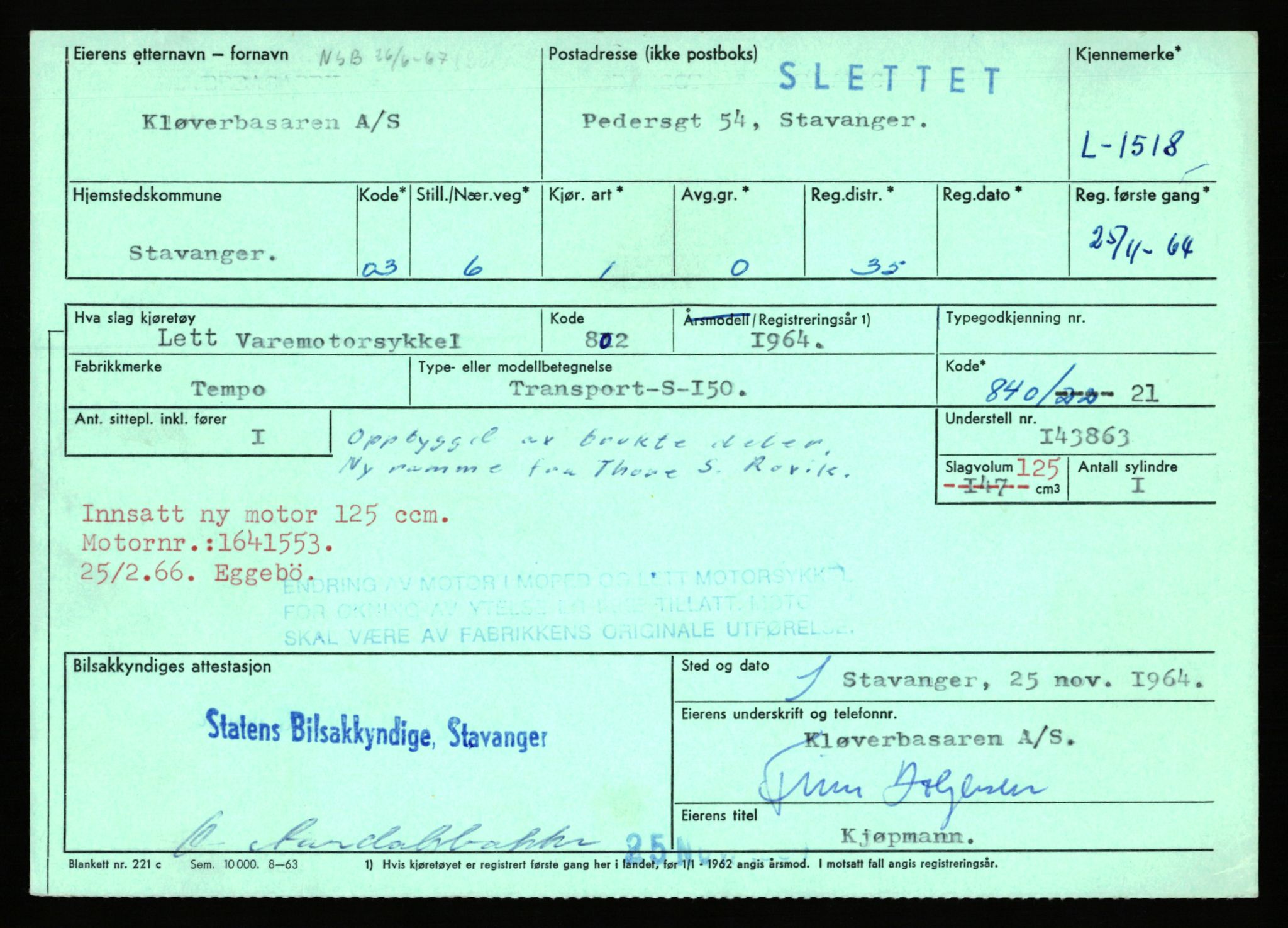 Stavanger trafikkstasjon, AV/SAST-A-101942/0/F/L0005: L-1350 - L-1699, 1930-1971, p. 1135