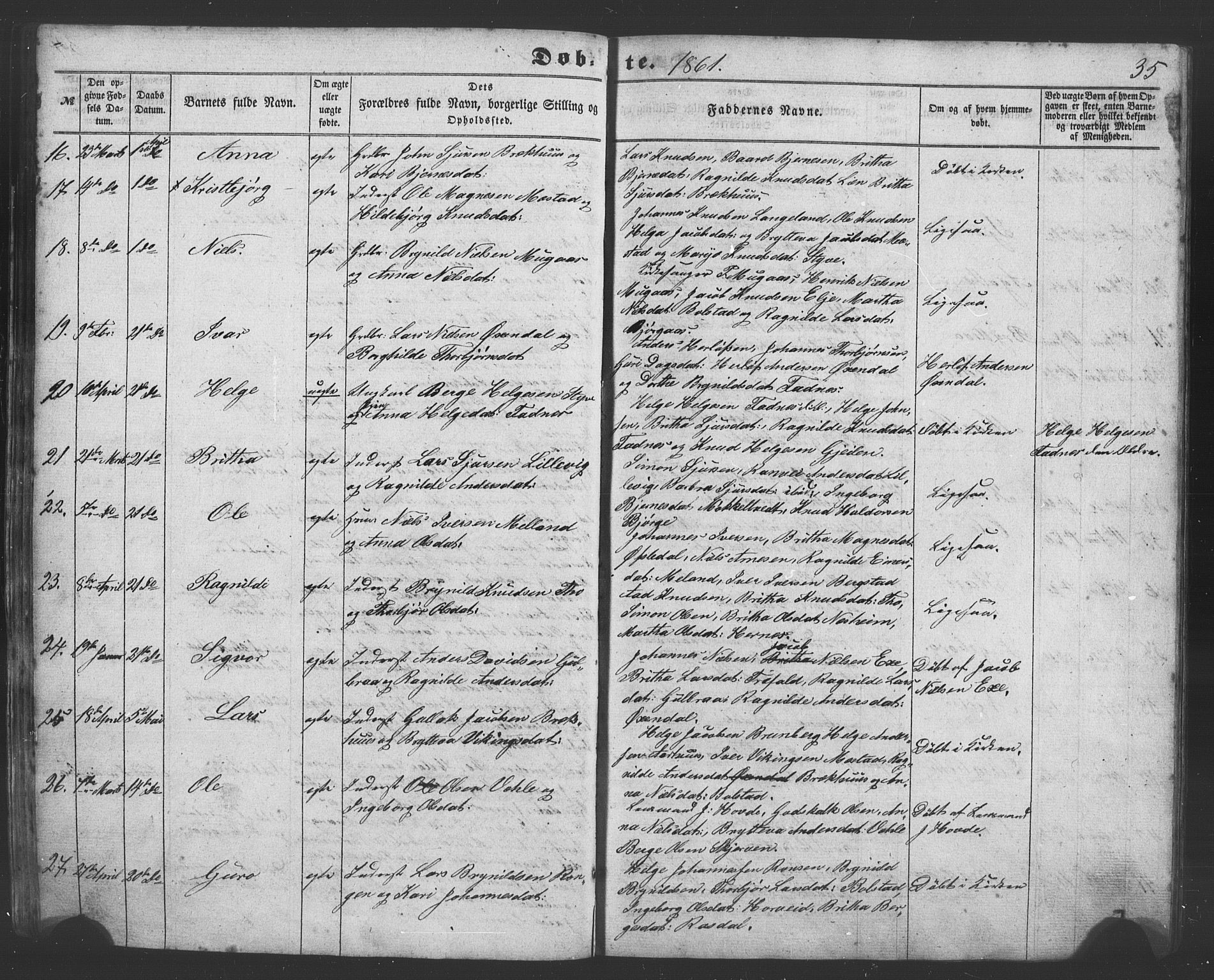 Evanger sokneprestembete, SAB/A-99924: Parish register (copy) no. A 1, 1855-1864, p. 35