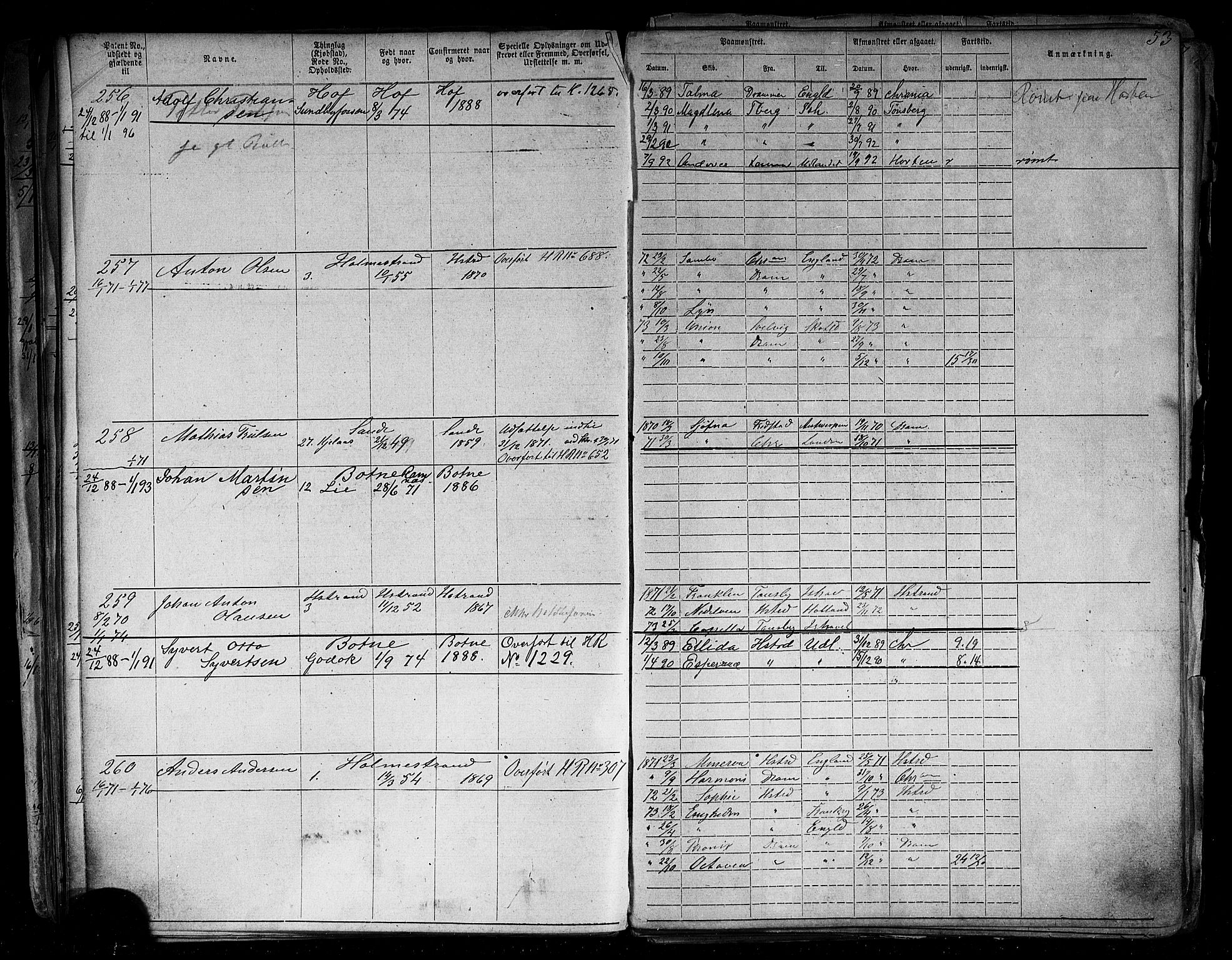 Holmestrand innrulleringskontor, AV/SAKO-A-1151/F/Fb/L0003: Annotasjonsrulle, 1868-1886, p. 54