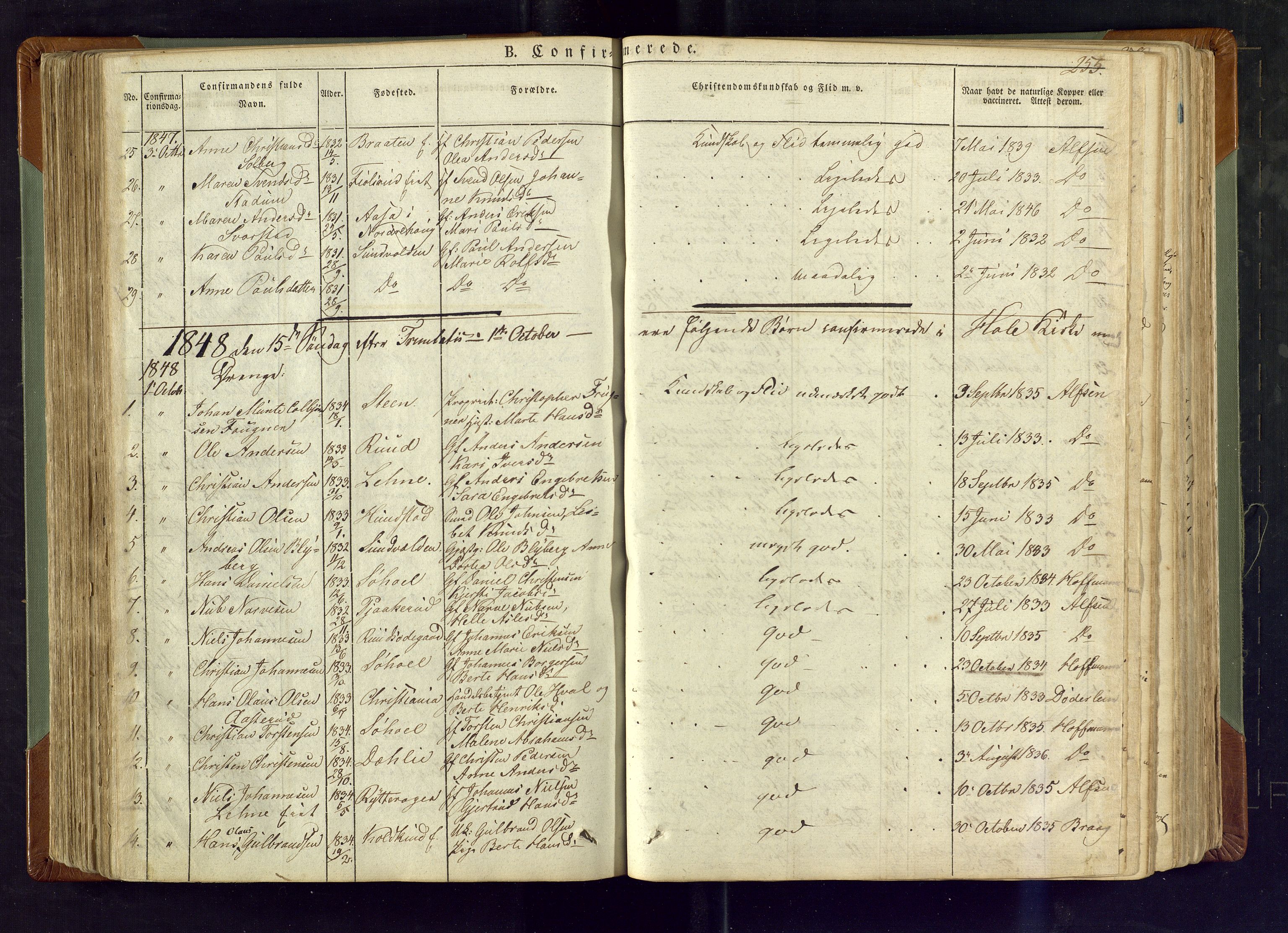 Hole kirkebøker, SAKO/A-228/F/Fa/L0005: Parish register (official) no. I 5, 1833-1851, p. 255