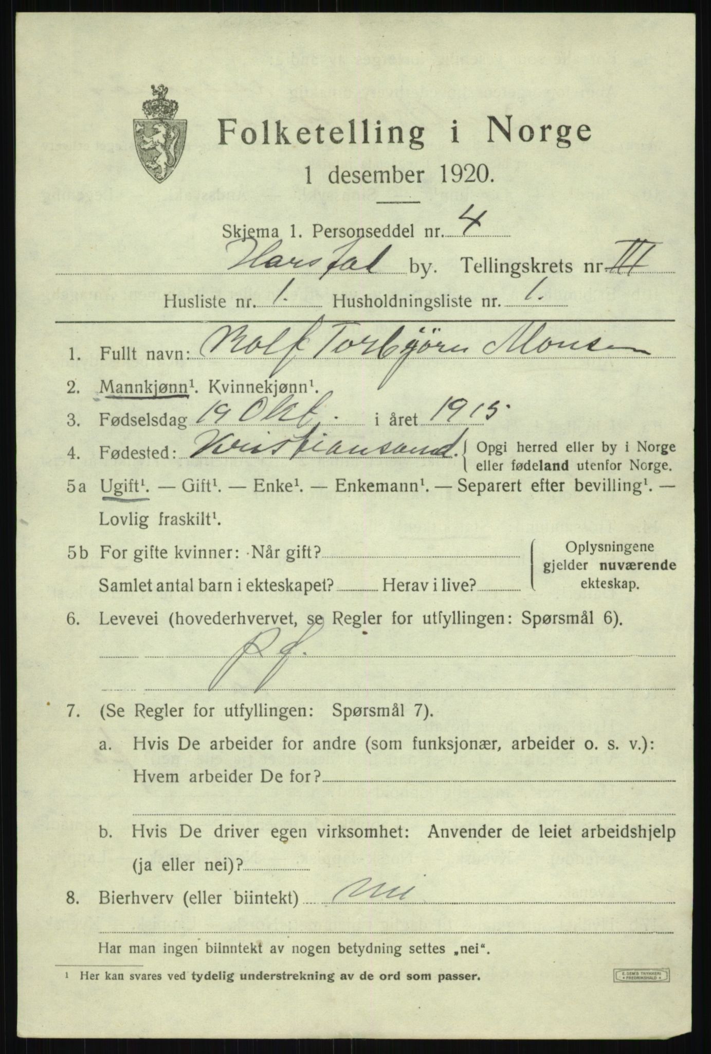 SATØ, 1920 census for Harstad, 1920, p. 4196