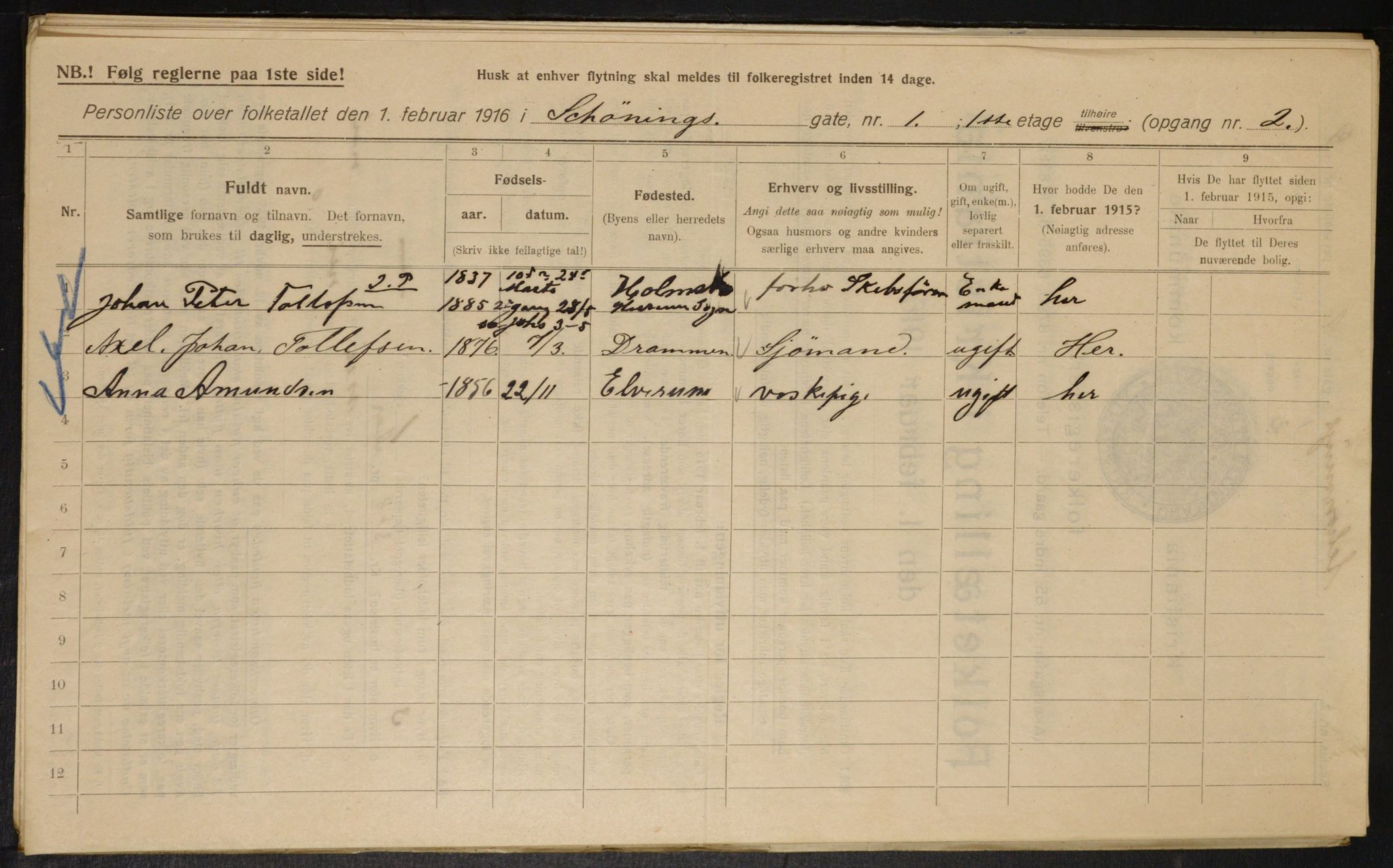 OBA, Municipal Census 1916 for Kristiania, 1916, p. 95606