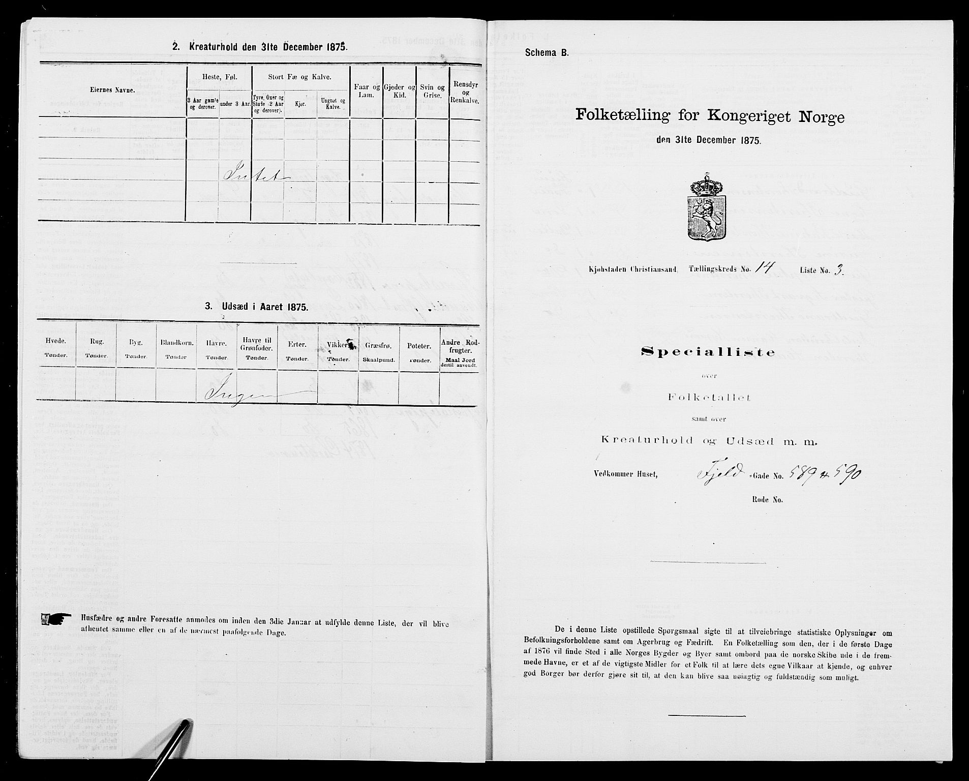 SAK, 1875 census for 1001P Kristiansand, 1875, p. 2180