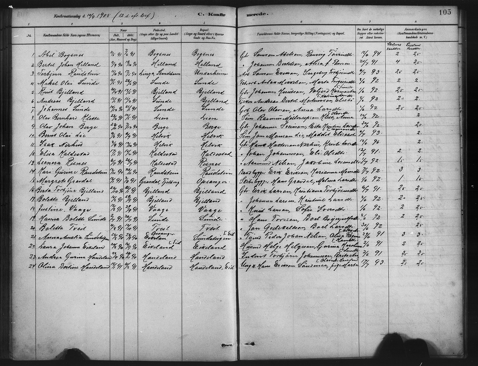 Husnes Sokneprestembete, SAB/A-75901/H/Hab: Parish register (copy) no. A 2, 1881-1917, p. 105